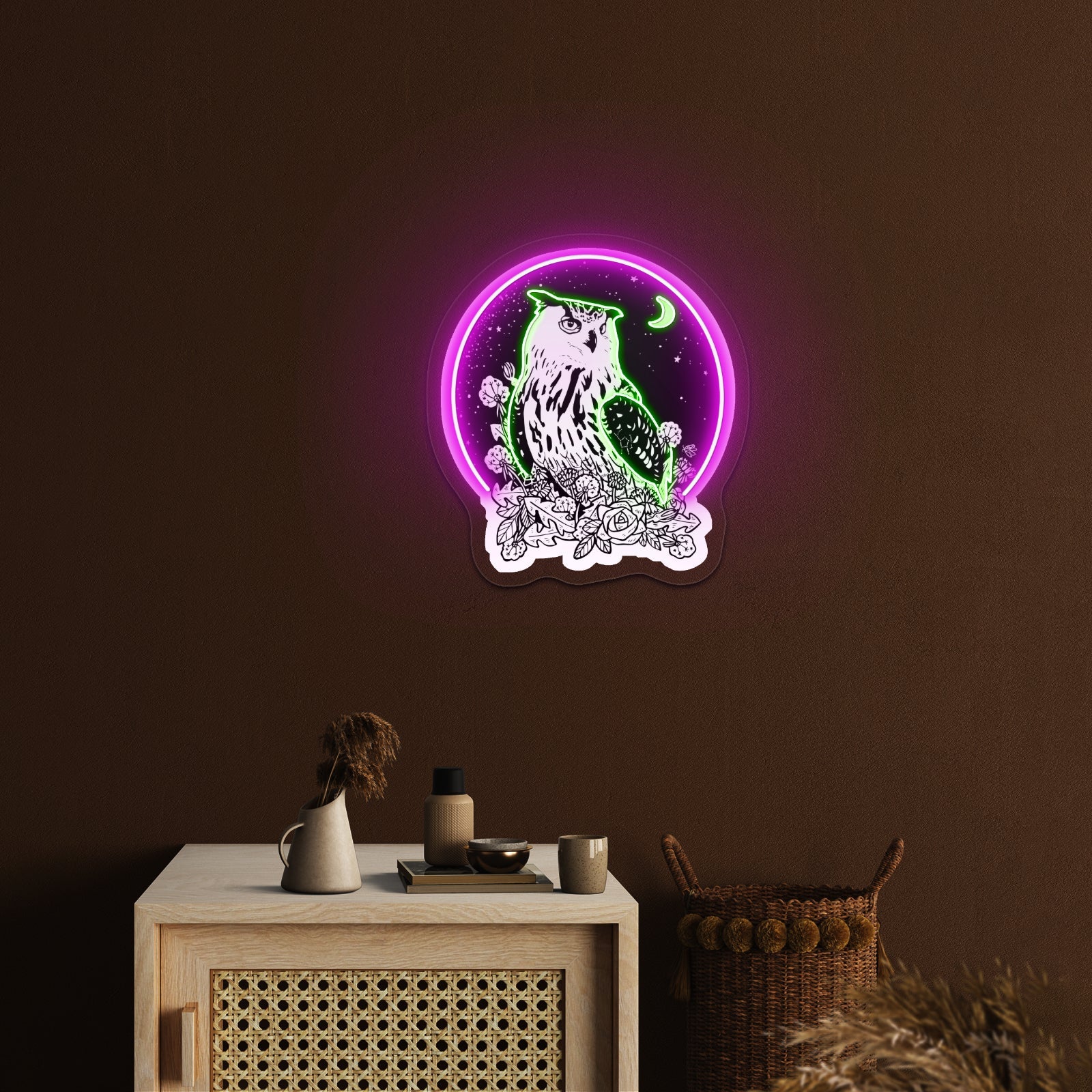 Owl With Night Sky Artwork Custom Led Signs - Shineneon