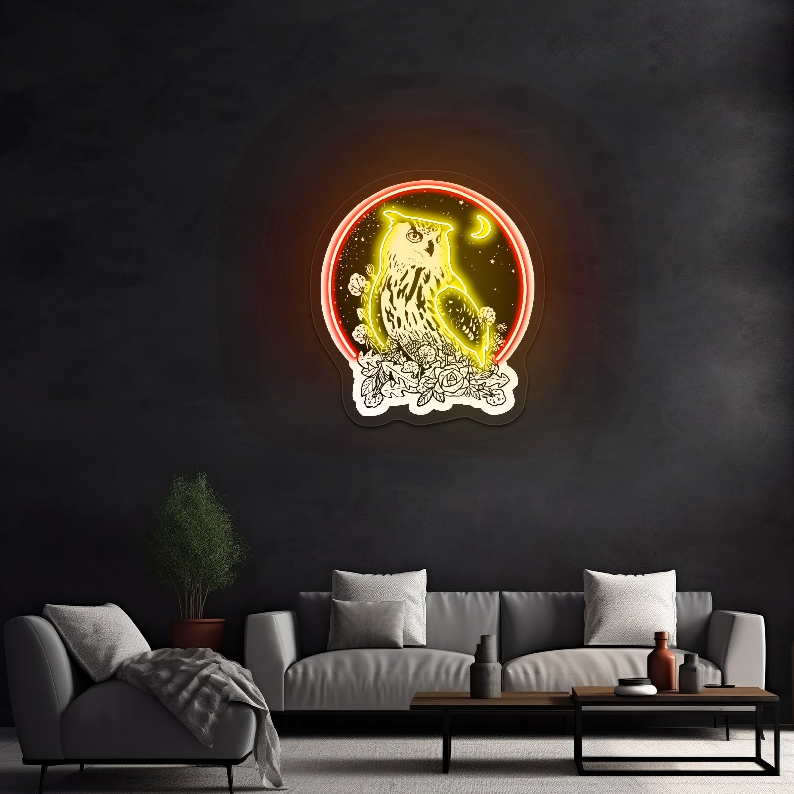 Owl With Night Sky Artwork Custom Led Signs - Shineneon