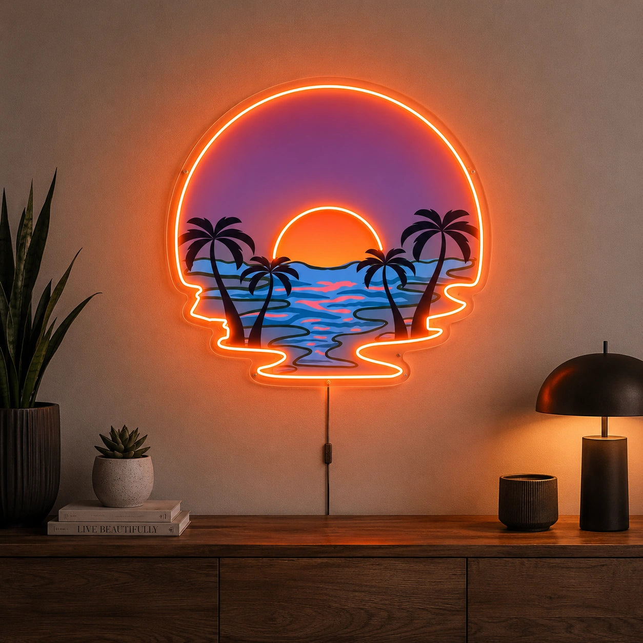 Palm Ocean Sunset Neon Sign LED Neon Sign high-converting product image
