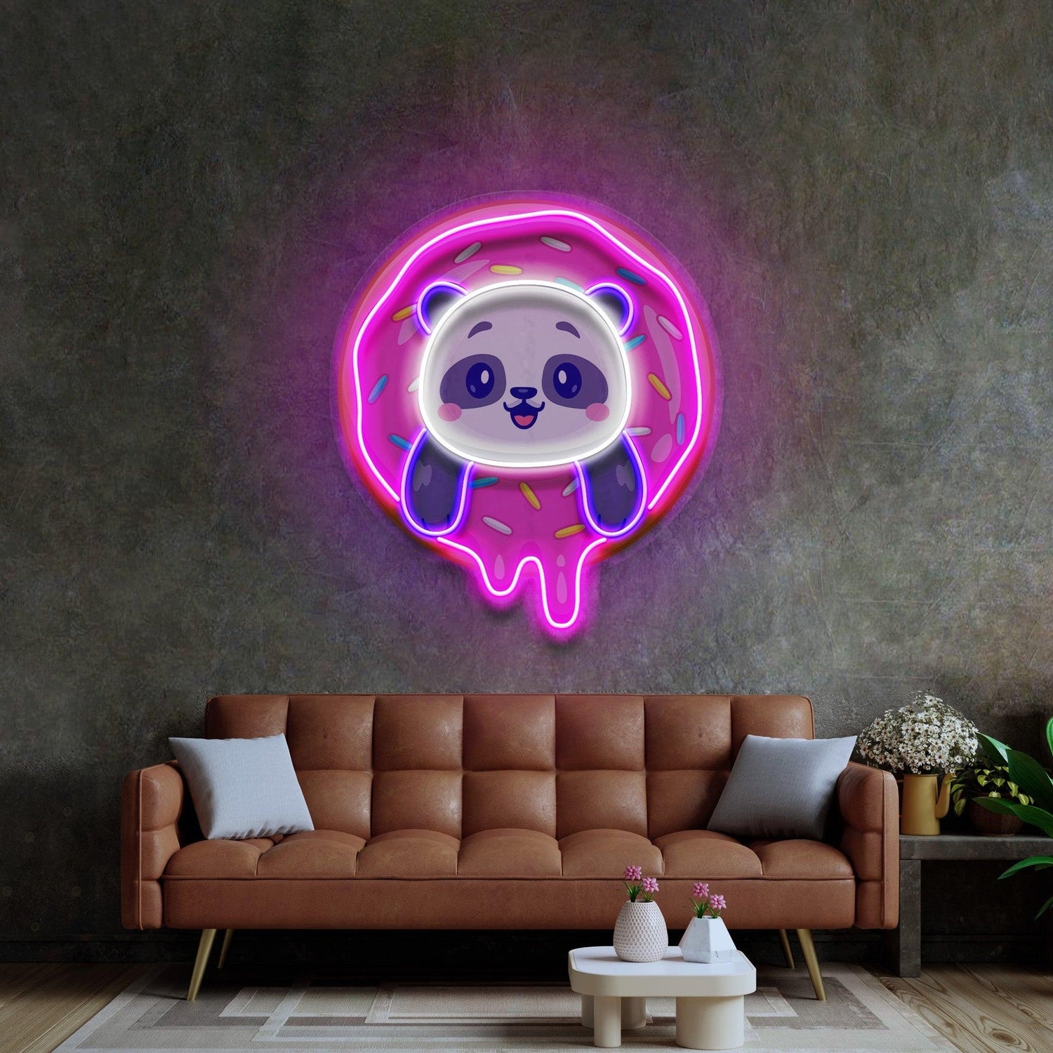 Panda Donut Pink Blue Uv Printed Led Neon Sign For Living Room Home Decor | Shineneon