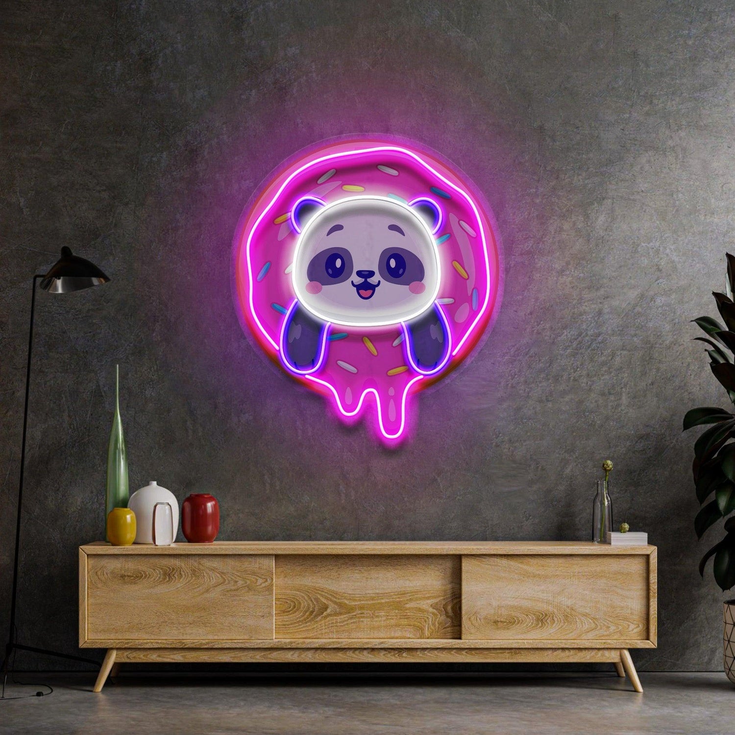 Panda Donut Pink Blue Uv Printed Led Neon Sign For Living Room Home Decor | Shineneon