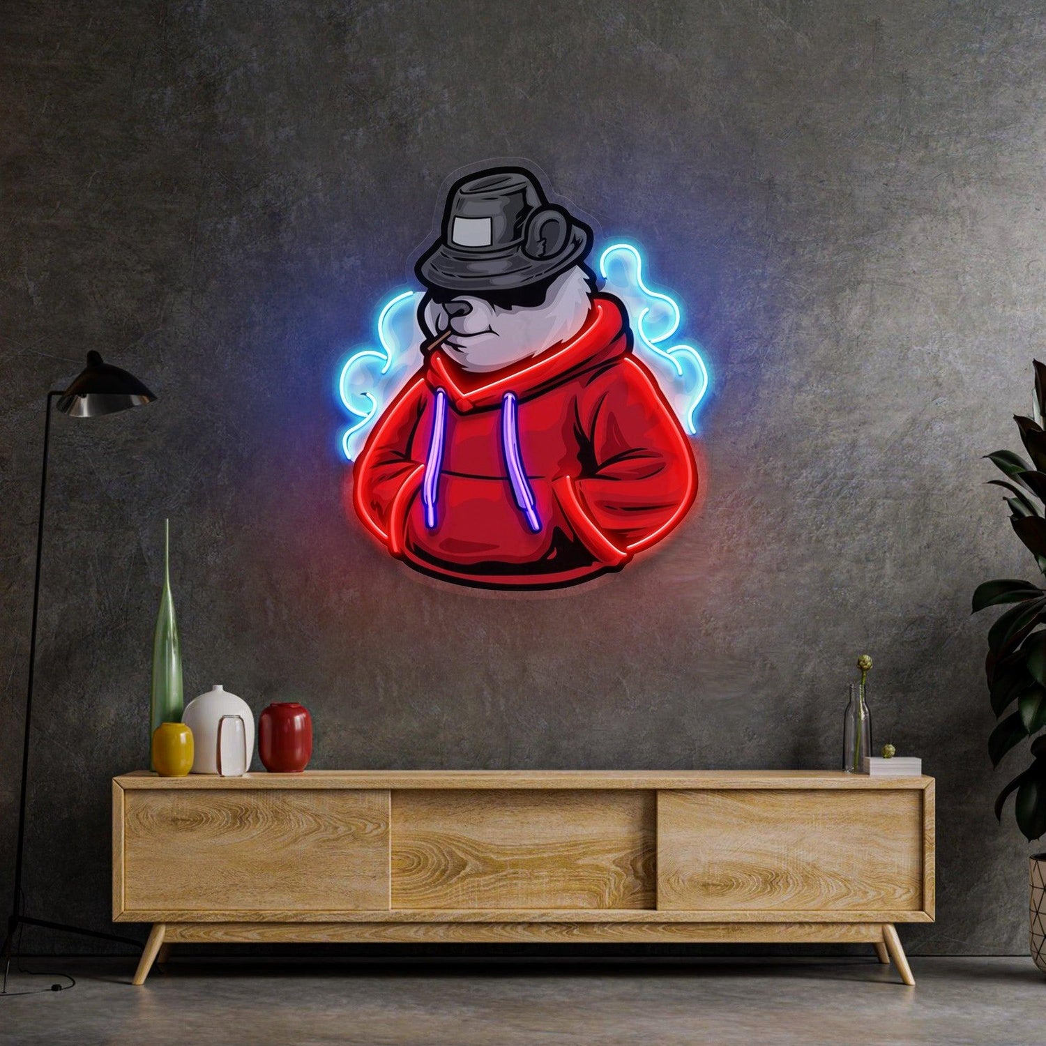 Panda Hoodie Red Blue Purple Uv Printed Led Neon Sign For Indoor Wall Art Decor | Shineneon