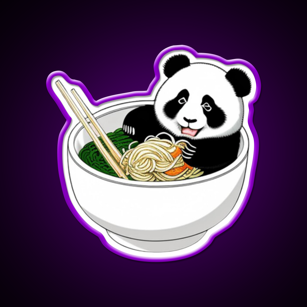 Panda In The Noodles Led Neon Sign Chinese Food Rgb Color
