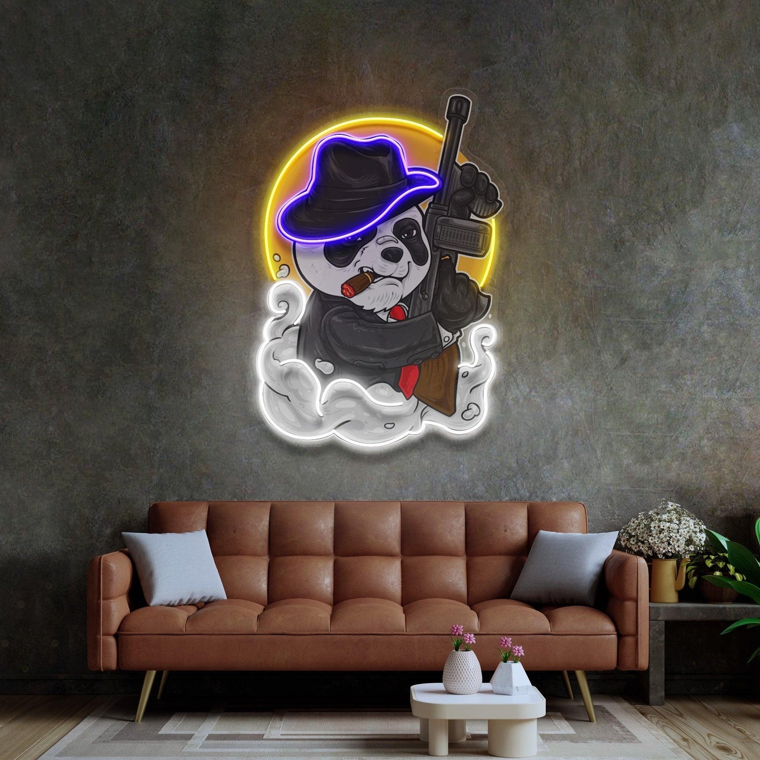 Panda Mafia Cartoon Uv Printed Led Neon Sign With Violet Yellow White For Home Decor | Shineneon