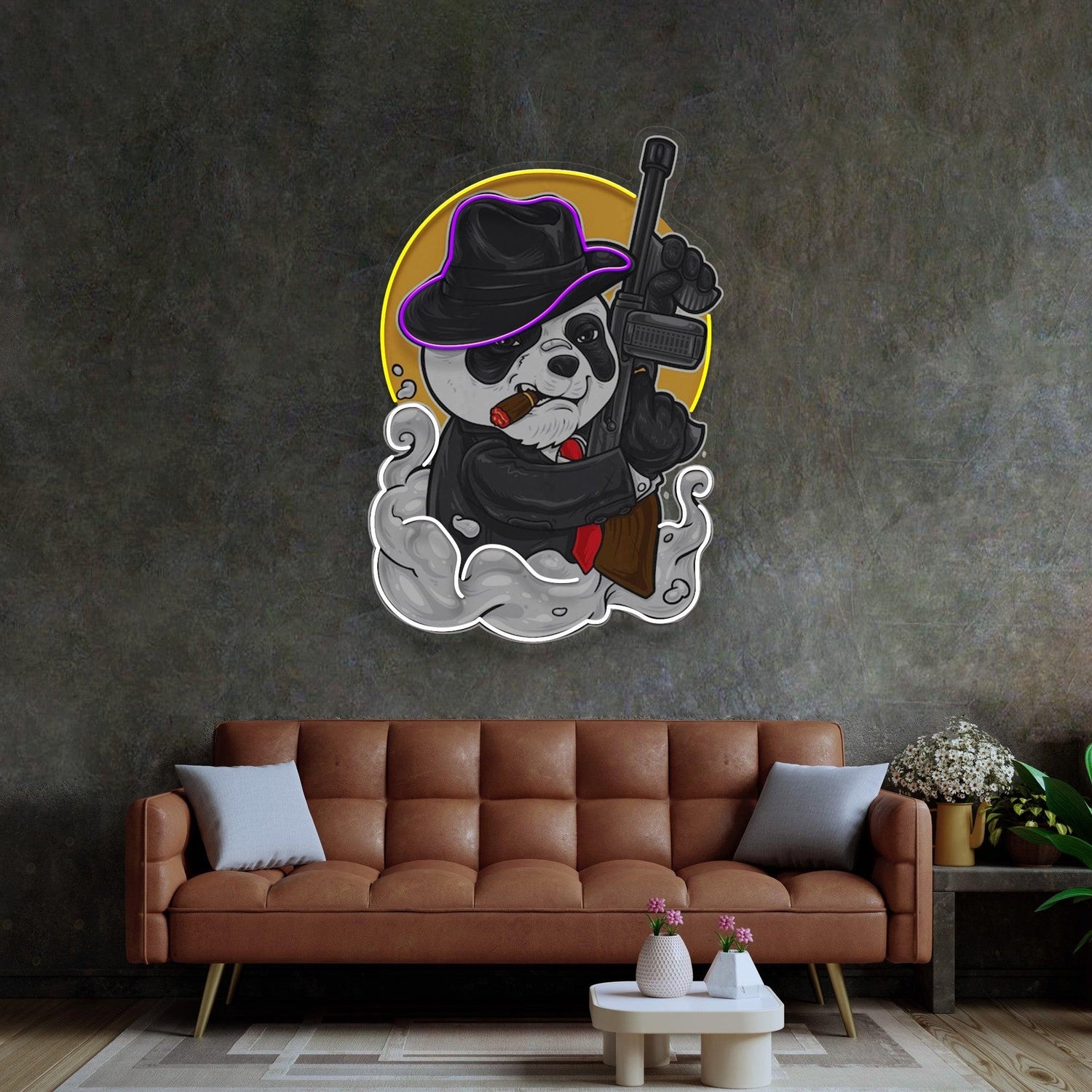 Panda Mafia Cartoon Uv Printed Led Neon Sign With Violet Yellow White For Home Decor | Shineneon