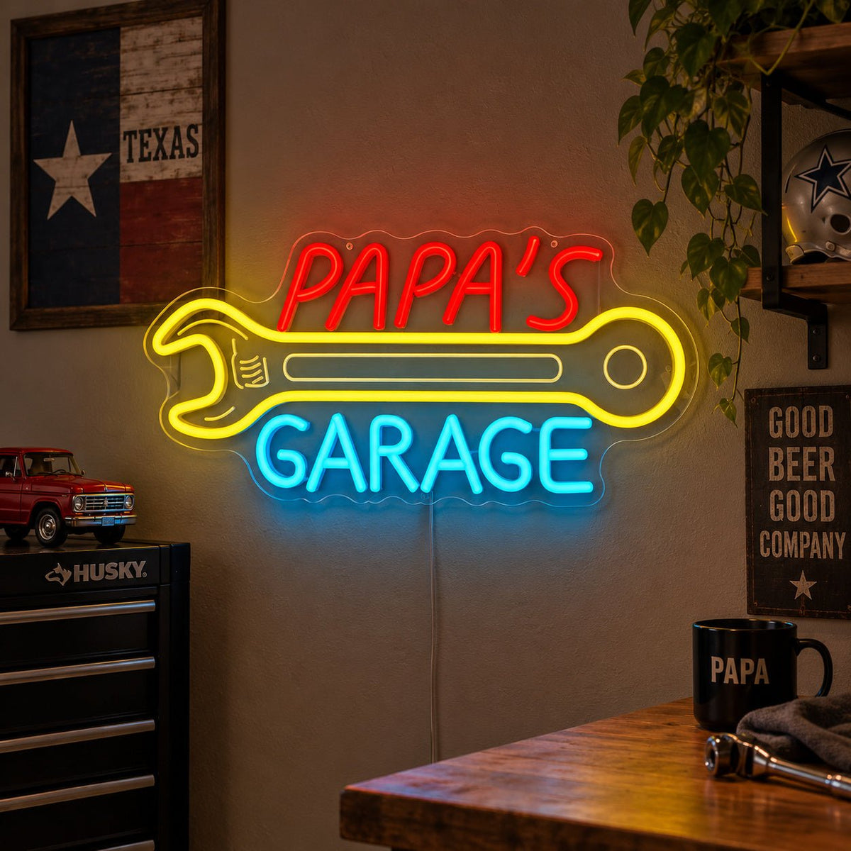 Papas Garage Wrench LED Neon Sign - Shineneon