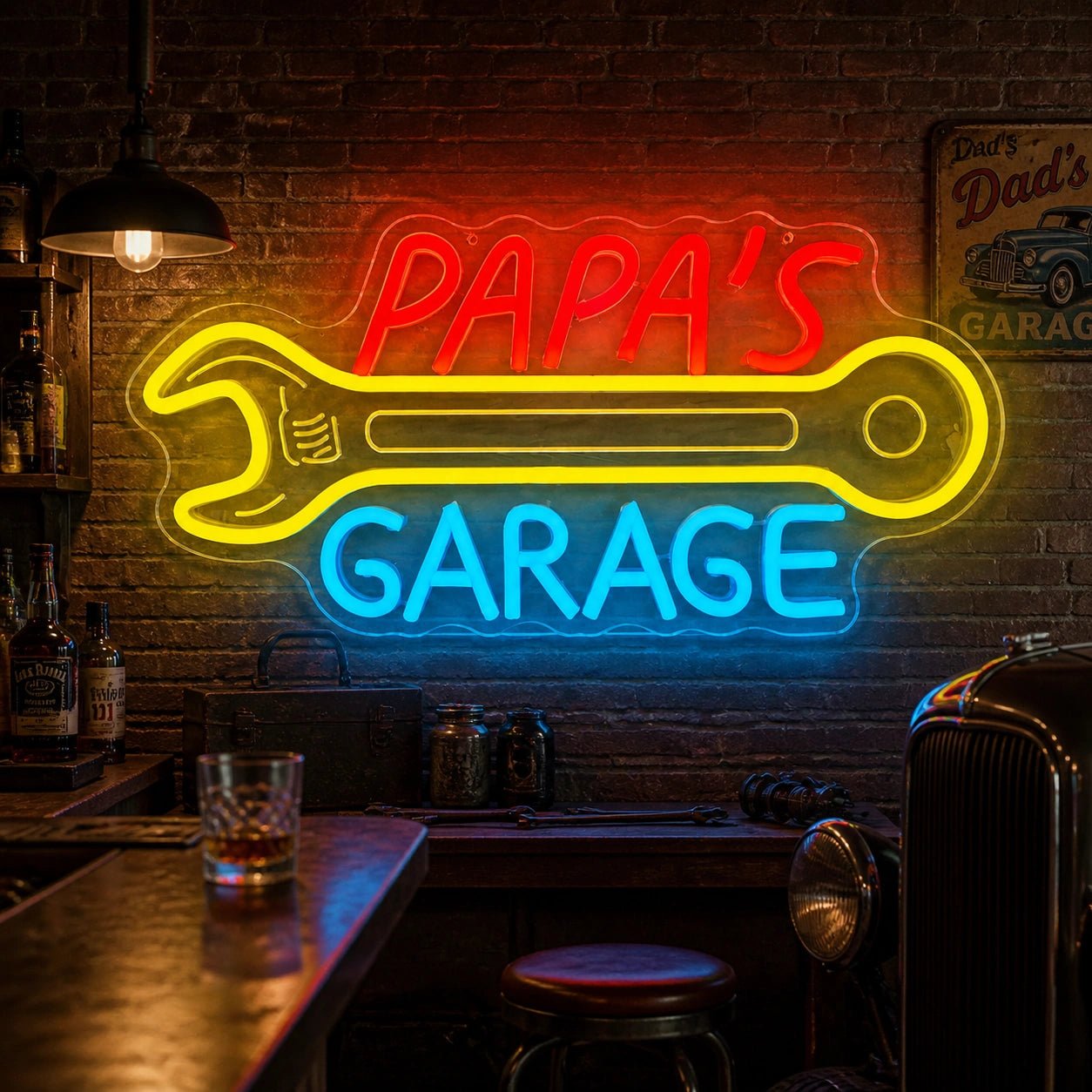 Papas Garage Wrench Vintage LED Neon Sign - Shineneon