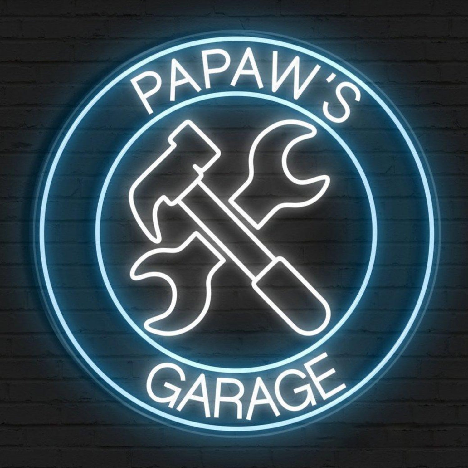 Papaws Garage Blue White Tool Led Neon Sign For Workshop Decor | Shineneon