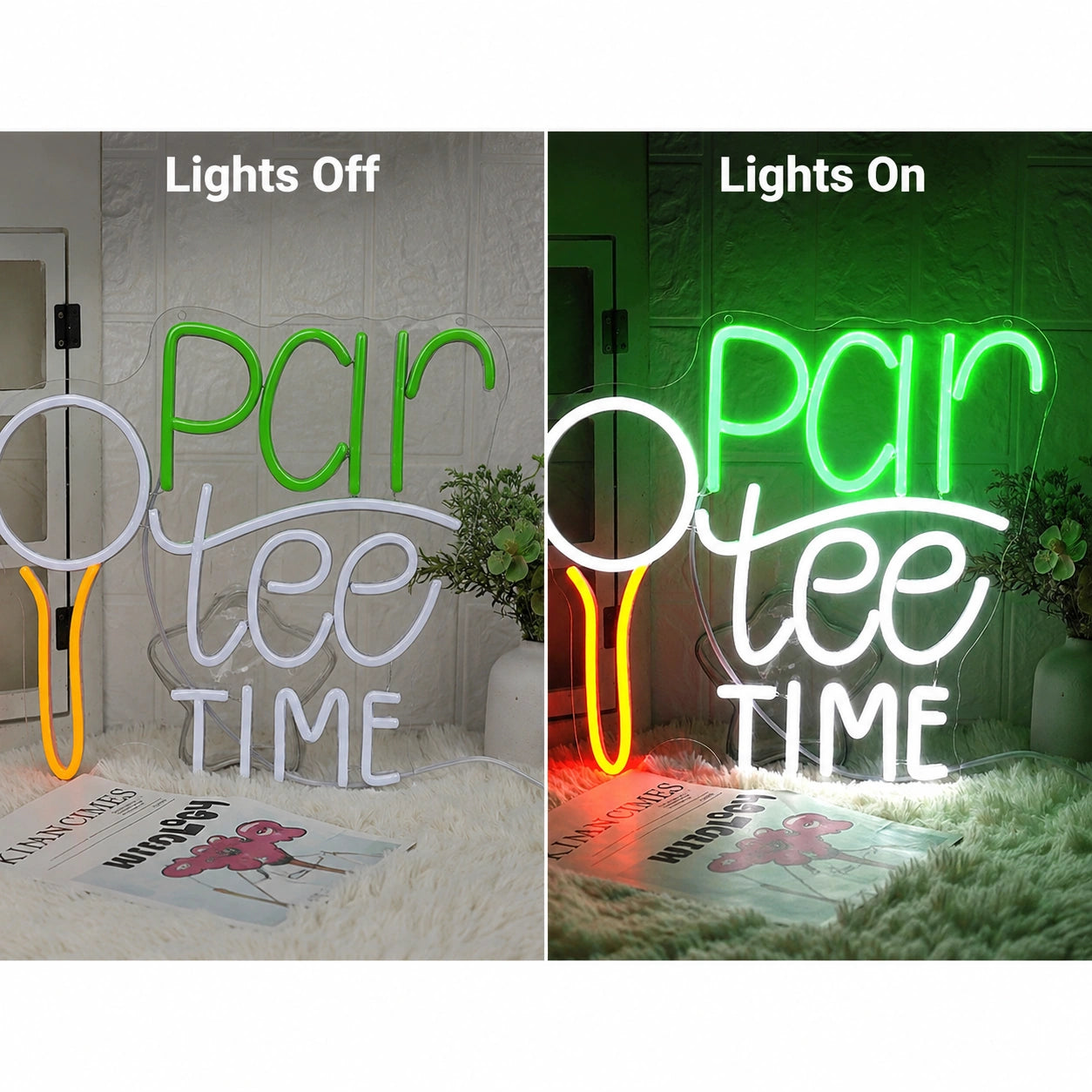 Par Tee Time Neon Sign LED Neon Sign day and night comparison