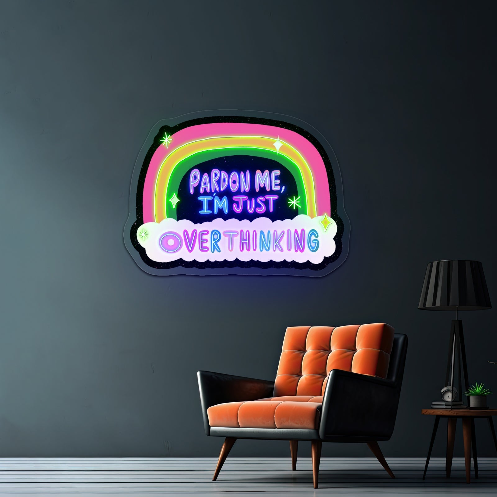 Pardon Me Im Just Overthinking Rainbow Artwork Outdoor Neon Signs - Shineneon