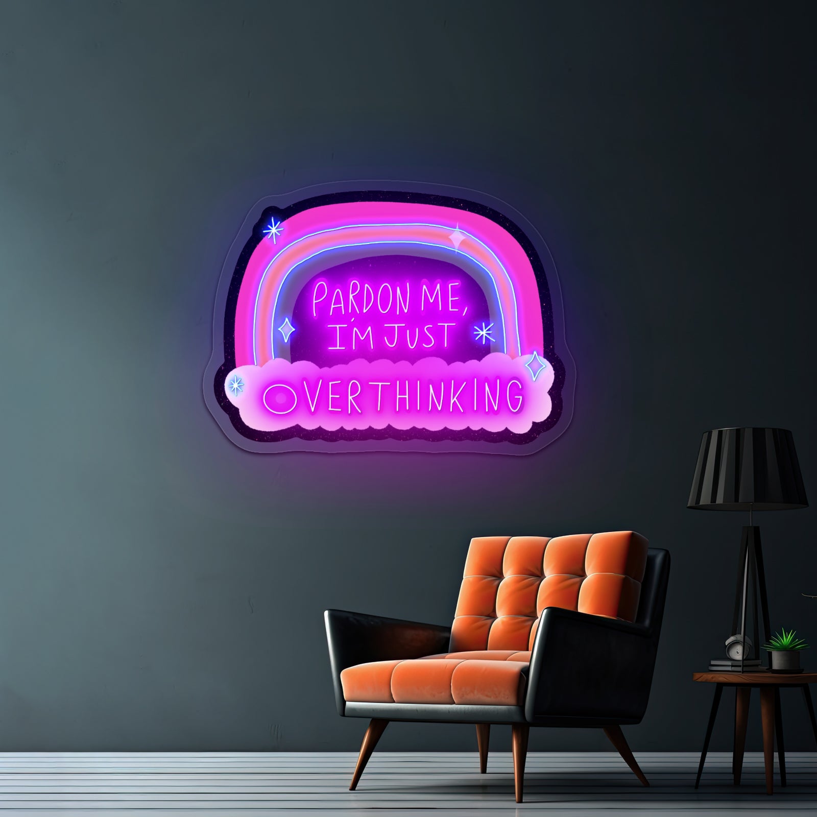 Pardon Me Im Just Overthinking Rainbow Artwork Outdoor Neon Signs