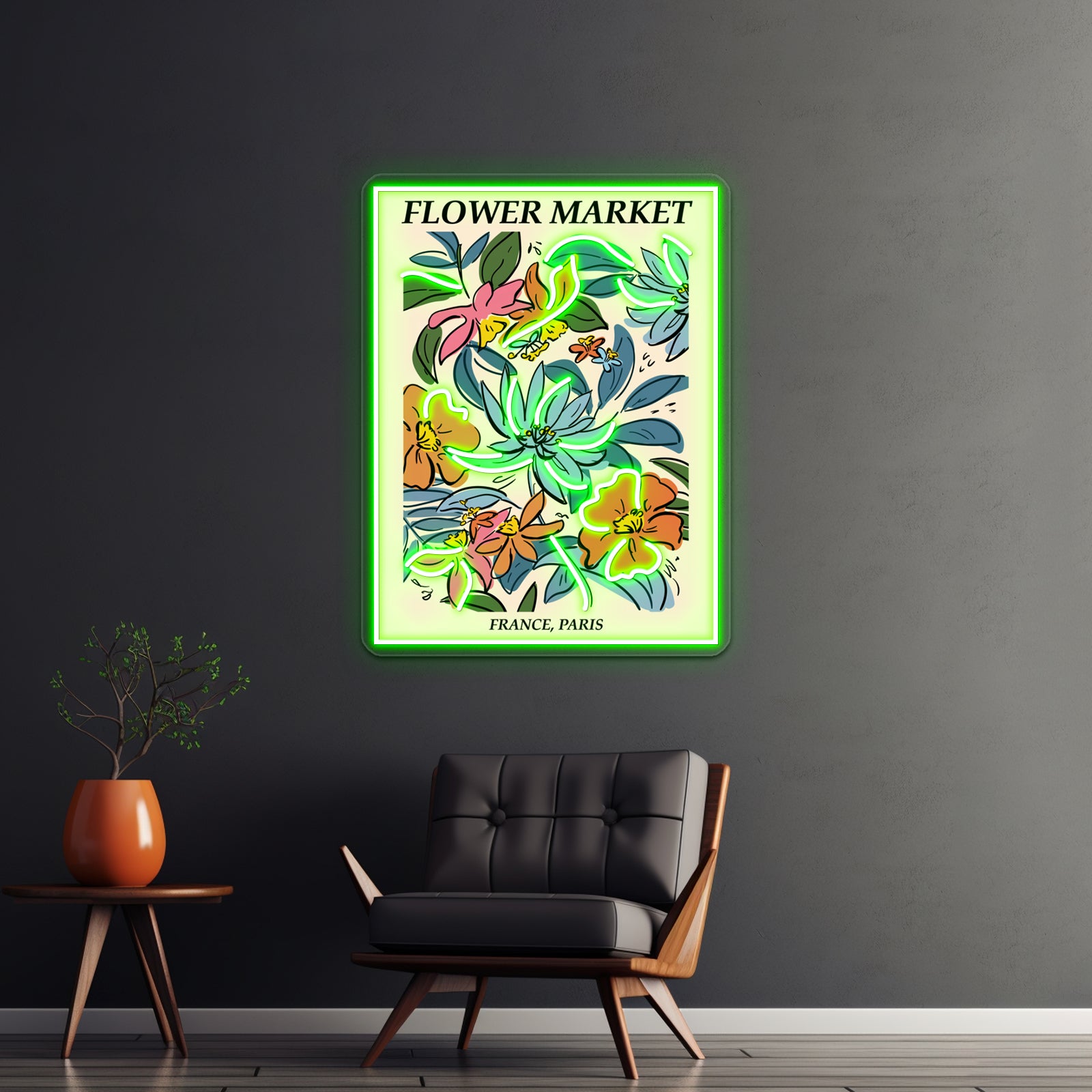 Paris Abstract Flowers Art Aesthetic Floral Art Retro Print Wall Artwork Neon Signs | Shineneon
