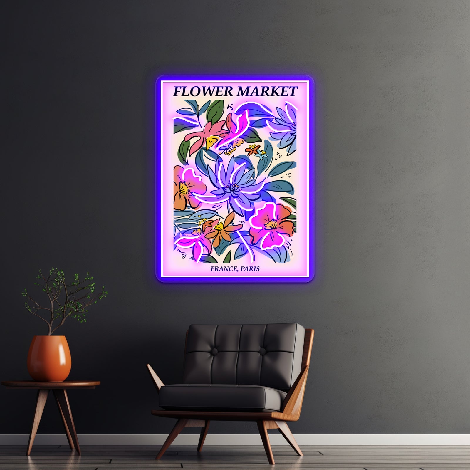 Paris Abstract Flowers Art Aesthetic Floral Art Retro Print Wall Artwork Neon Signs | Shineneon