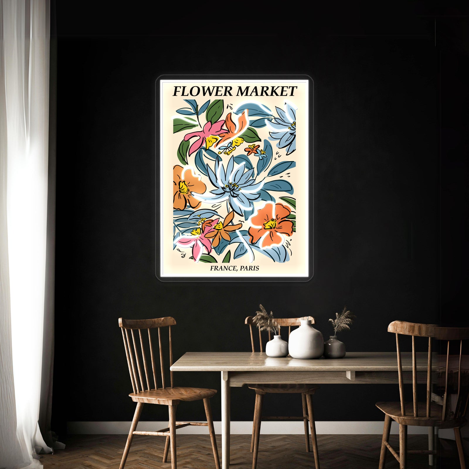 Paris Abstract Flowers Art Aesthetic Floral Art Retro Print Wall Artwork Neon Signs | Shineneon