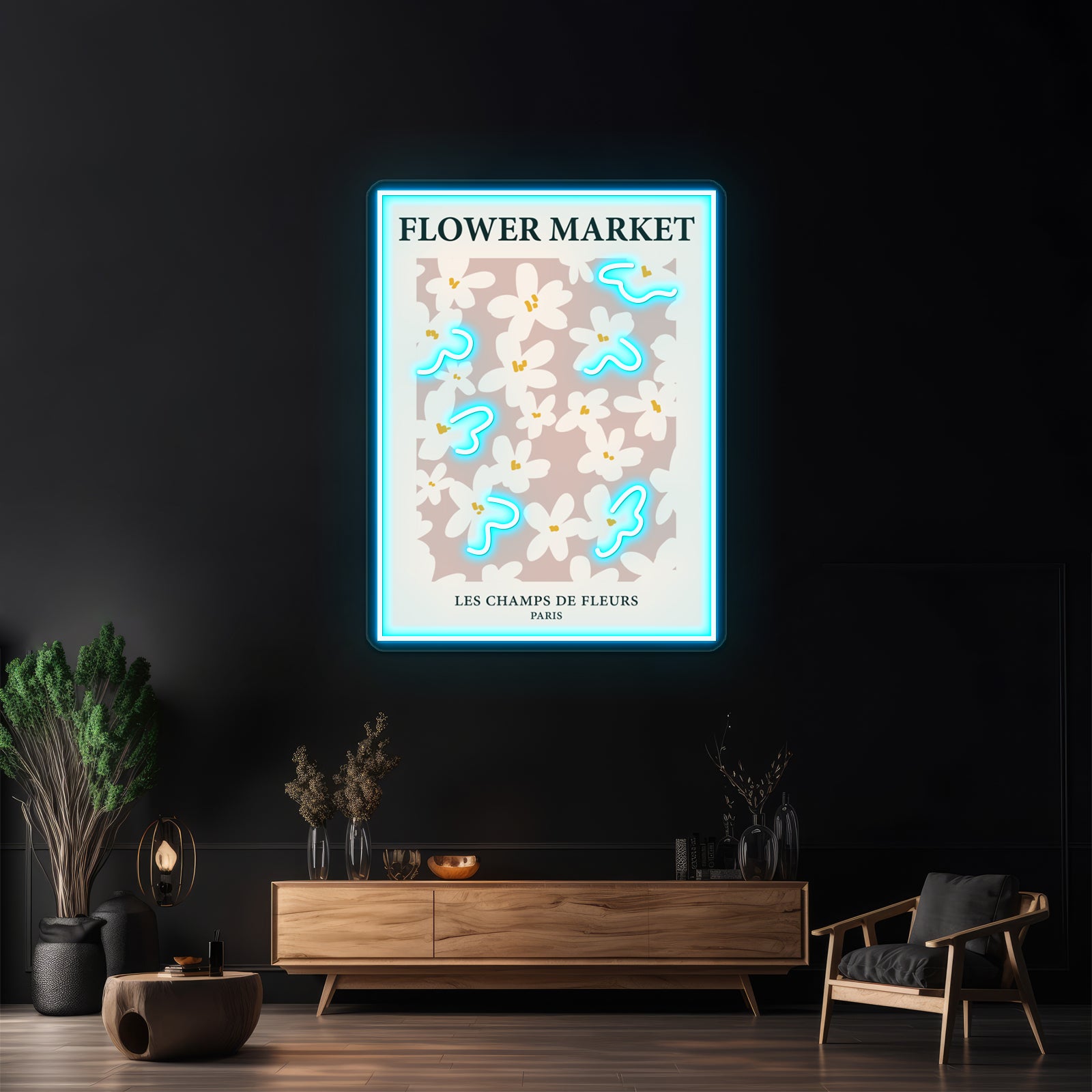 Paris Neutral Art Print Aesthetic Beige Flowers Wall Artwork Neon Signs | Shineneon
