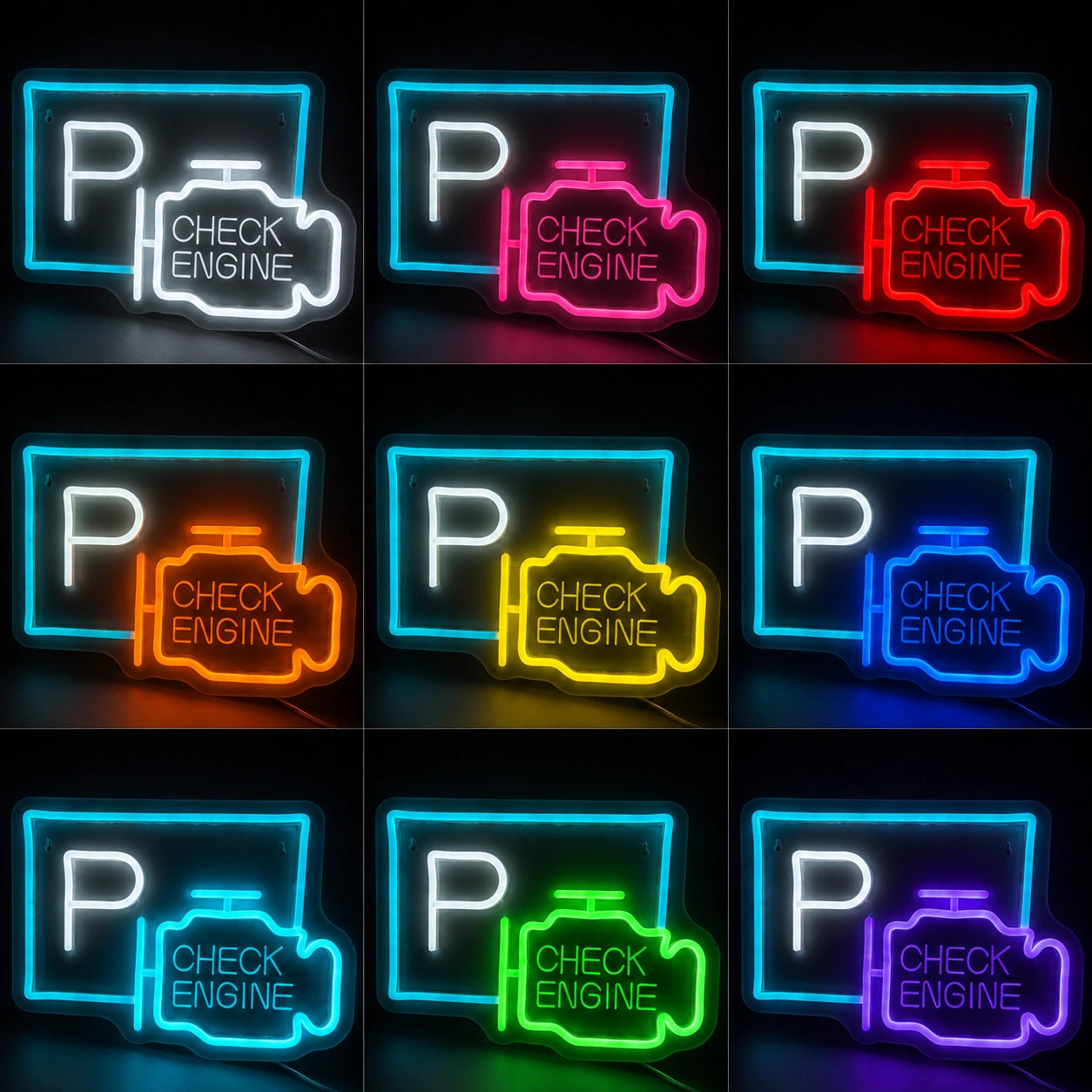 Parking Check Engine Neon Sign LED Neon Sign color grid