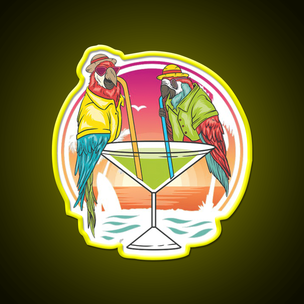 Parrots Drinking Margarita On Summer Vacation Party Drink Tequila Led Neon Sign Rgb Color - Shineneon