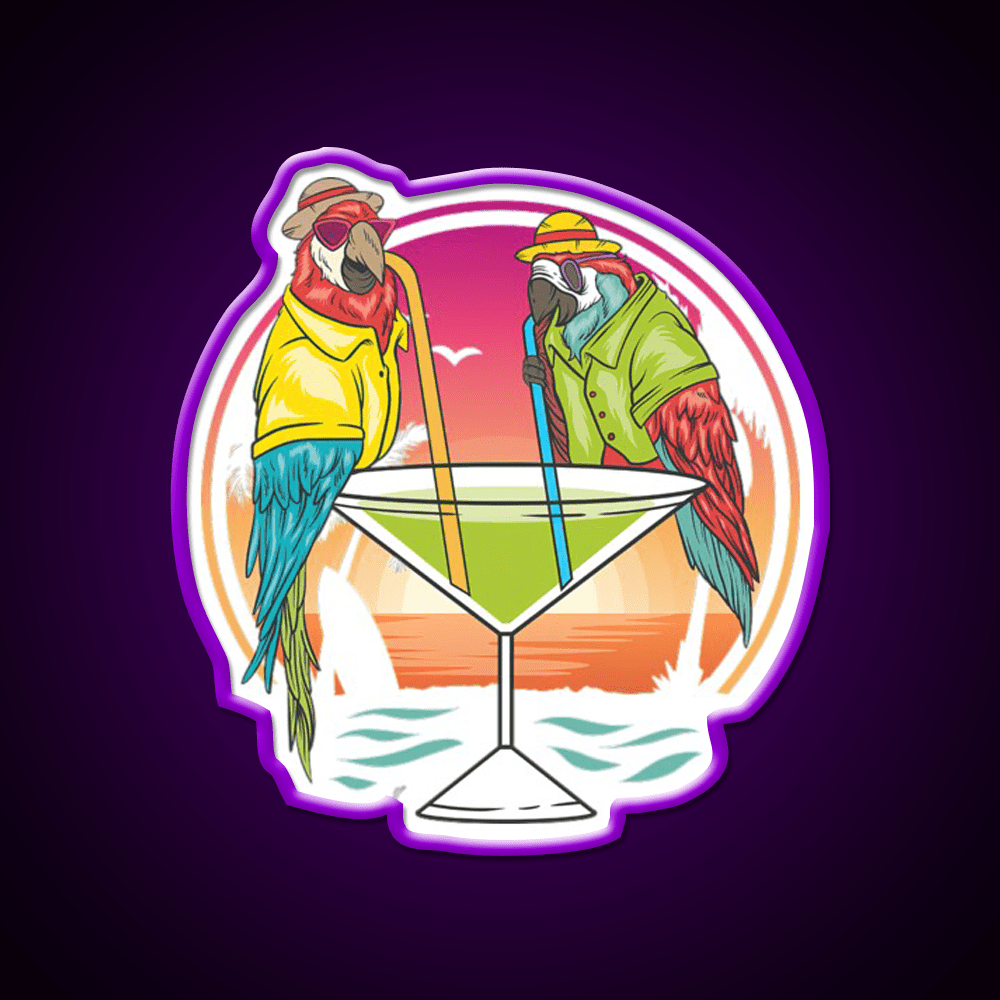 Parrots Drinking Margarita On Summer Vacation Party Drink Tequila Led Neon Sign Rgb Color - Shineneon