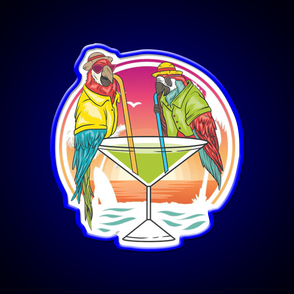 Parrots Drinking Margarita On Summer Vacation Party Drink Tequila Led Neon Sign Rgb Color - Shineneon
