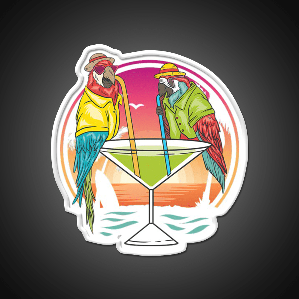 Parrots Drinking Margarita On Summer Vacation Party Drink Tequila Led Neon Sign Rgb Color - Shineneon