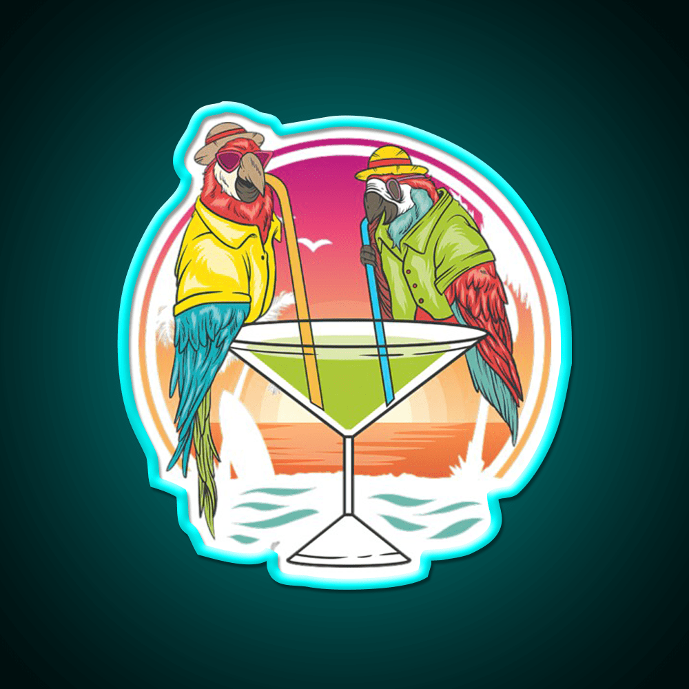 Parrots Drinking Margarita On Summer Vacation Party Drink Tequila Led Neon Sign Rgb Color - Shineneon