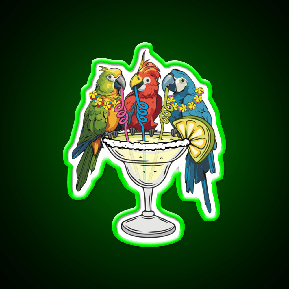 Parrots Drinking Margarita Vibe Cocktail Bar Decor Led Neon Sign Rgb Color - Shineneon