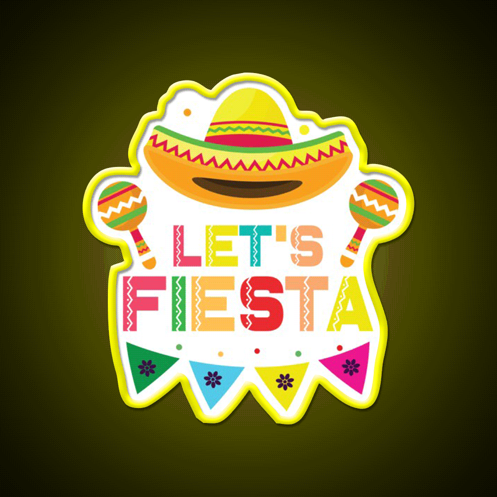 Party Lets Fiesta Maracas Sombrero Taco Led Neon Sign Rgb Color - Custom LED neon sign front view