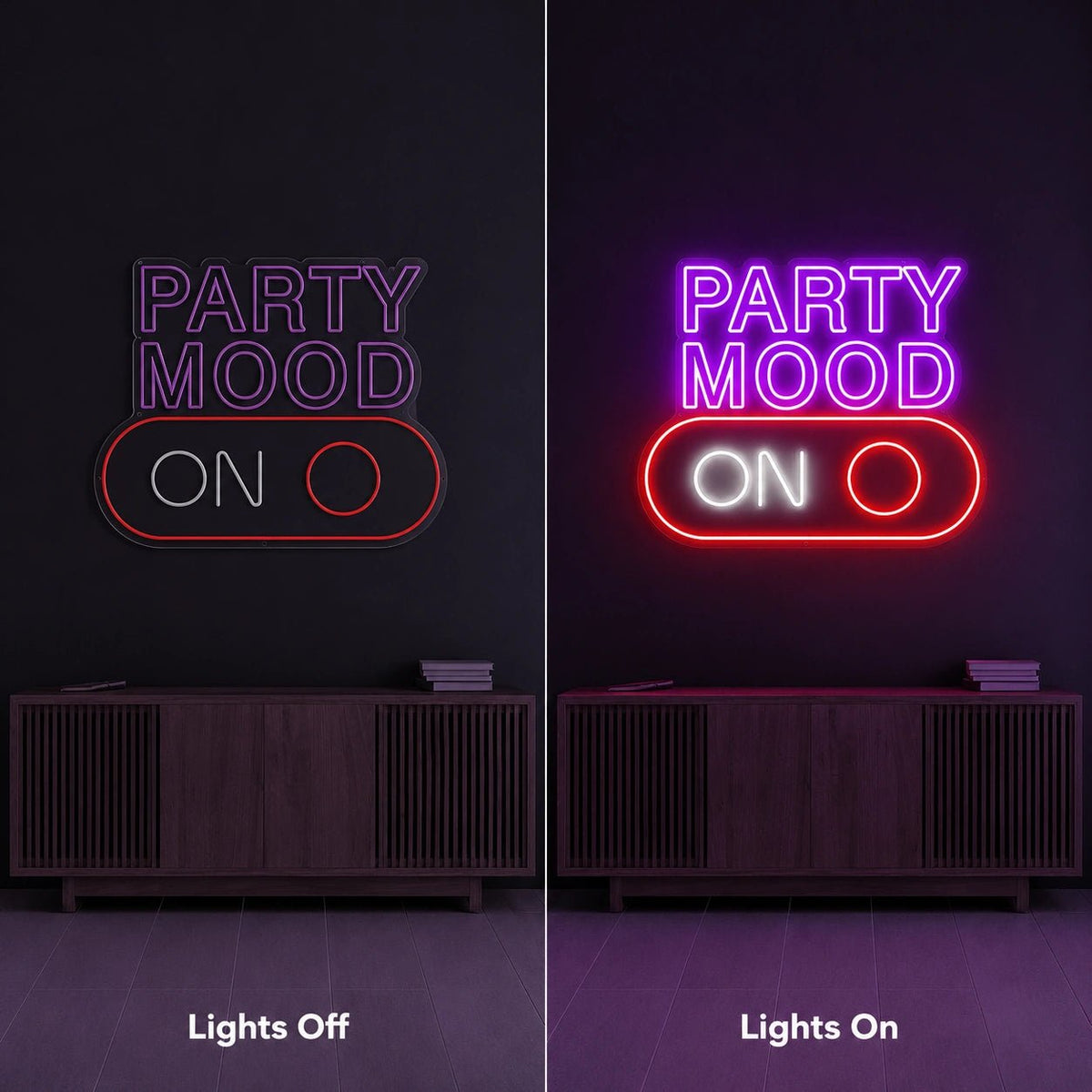 Party Mood On Stacked Script LED Neon Sign - Shineneon