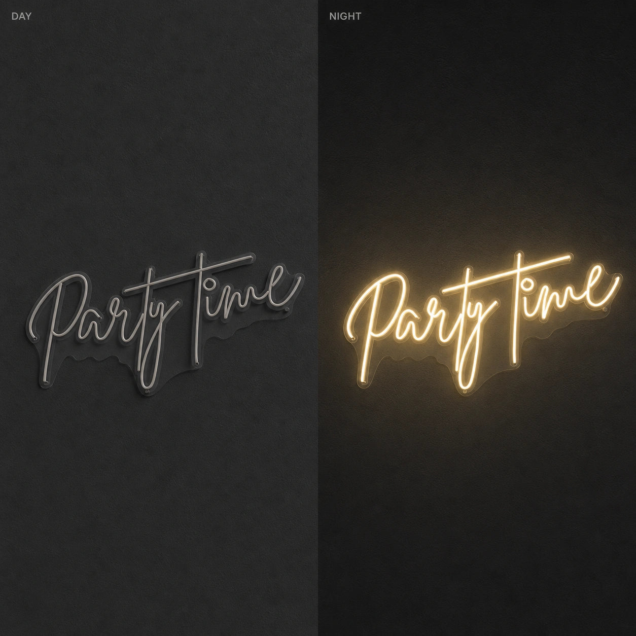 Party Time LED Neon Sign Garage Man Cave Neon Sign day and night comparison