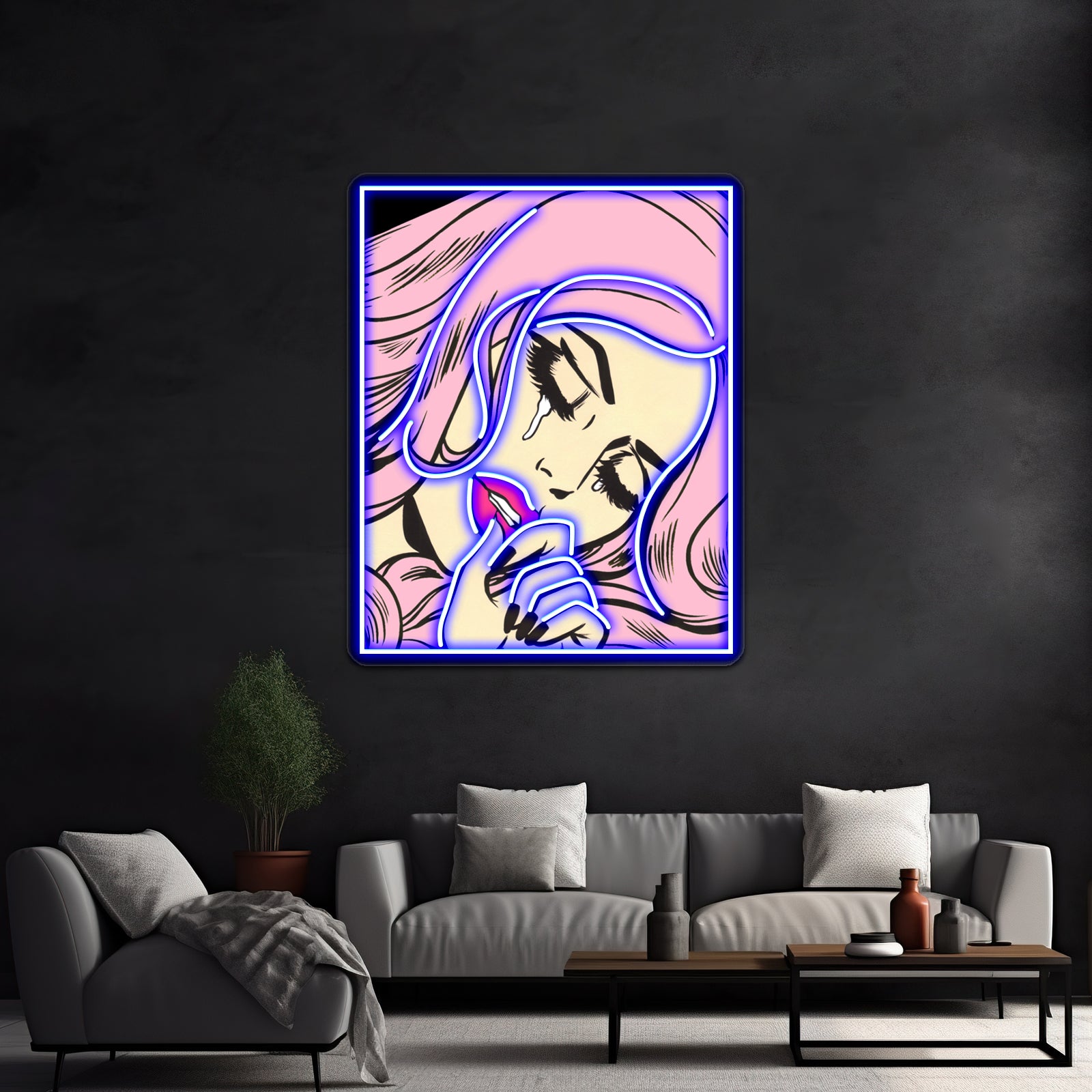Pastel Pink Sad Girl Artwork Neon Wall Sign | Shineneon
