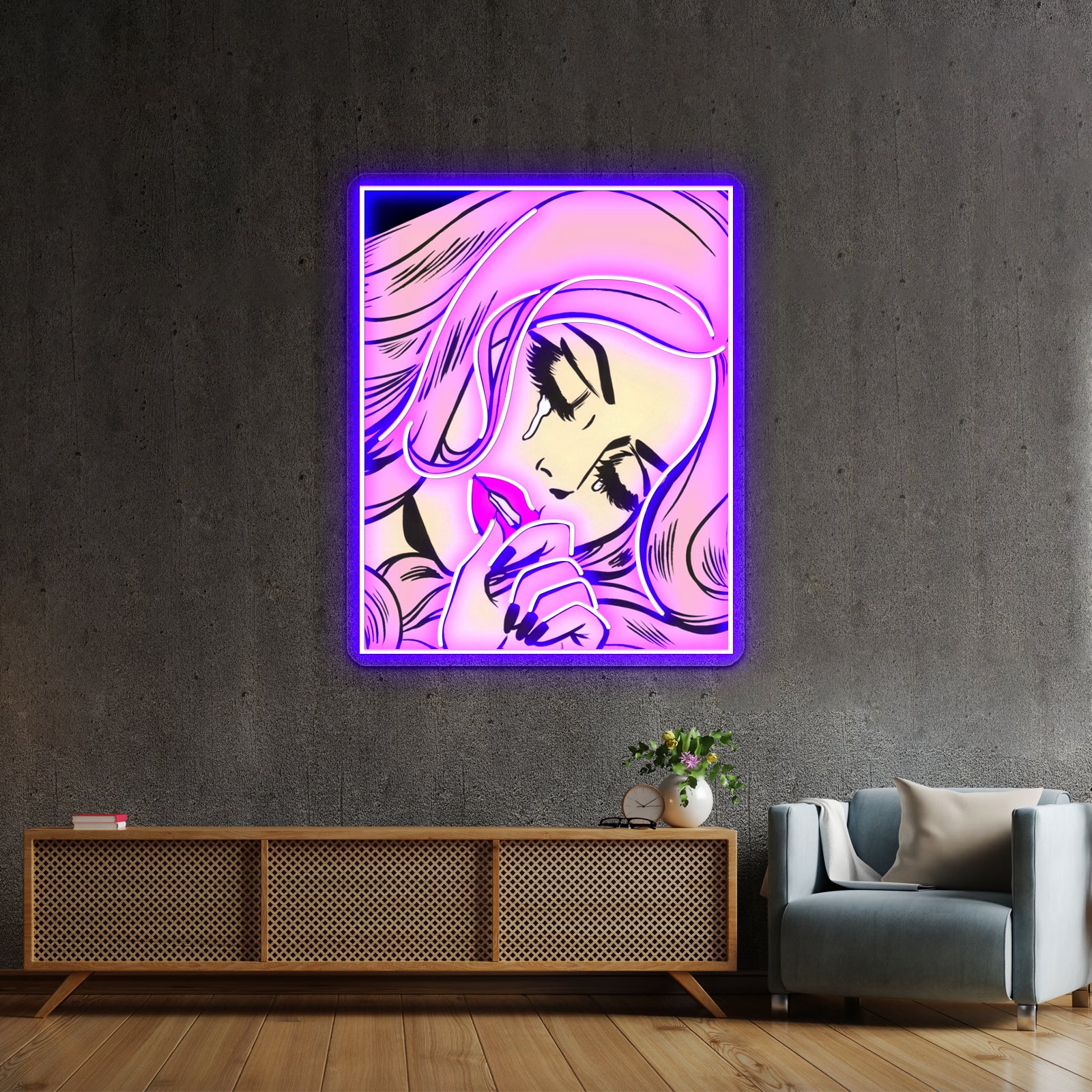 Pastel Pink Sad Girl Artwork Neon Wall Sign | Shineneon