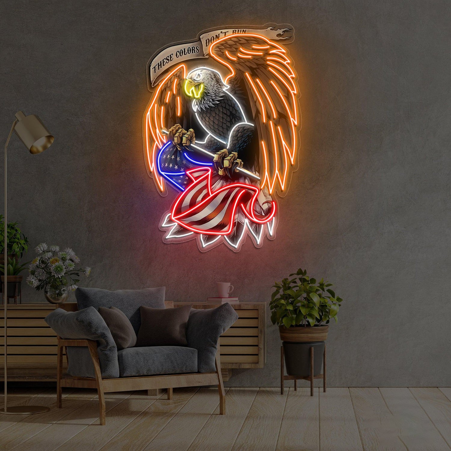 Patriotic Eagle Holding Us Flag Uv Printed Led Neon Sign Artwork For Indoor Wall Decor | Shineneon
