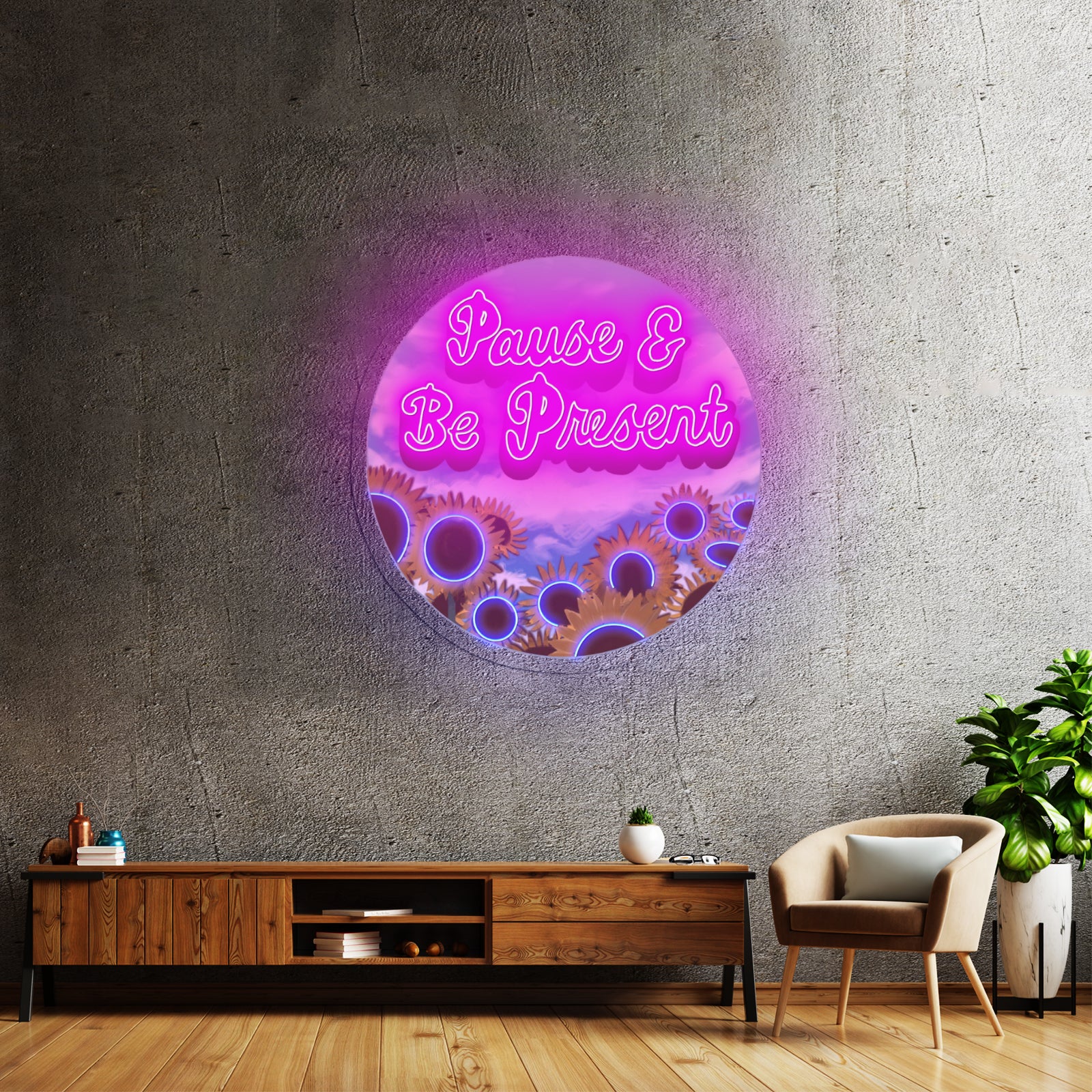 Pause Be Present Positivity Artwork Aesthetic Neon Signs