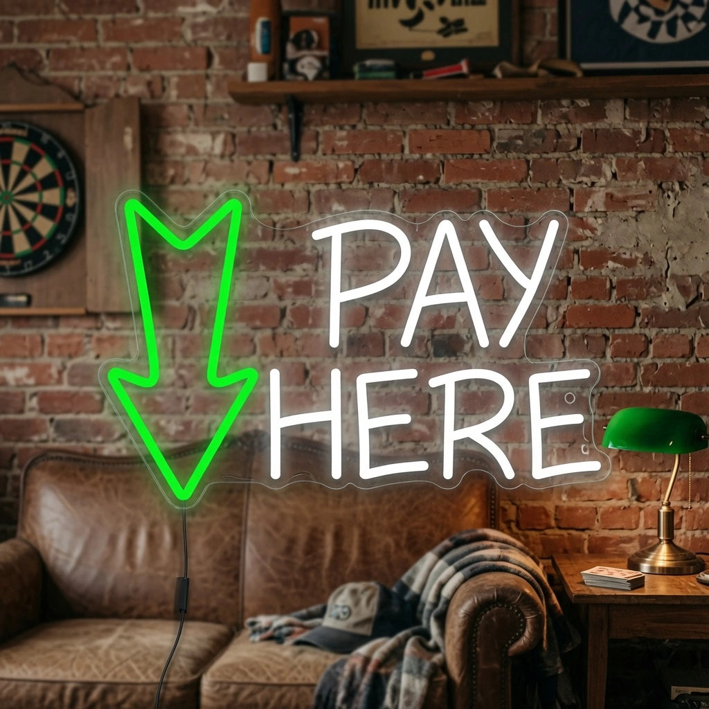 Pay Here On A Brick Wall Decor LED Neon Sign - 03 Real Lifestyle Scene