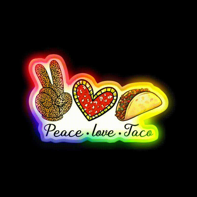 Peace Love Taco Led Neon Sign Mexican Food Sign Rgb Color - LED neon sign close-up detail