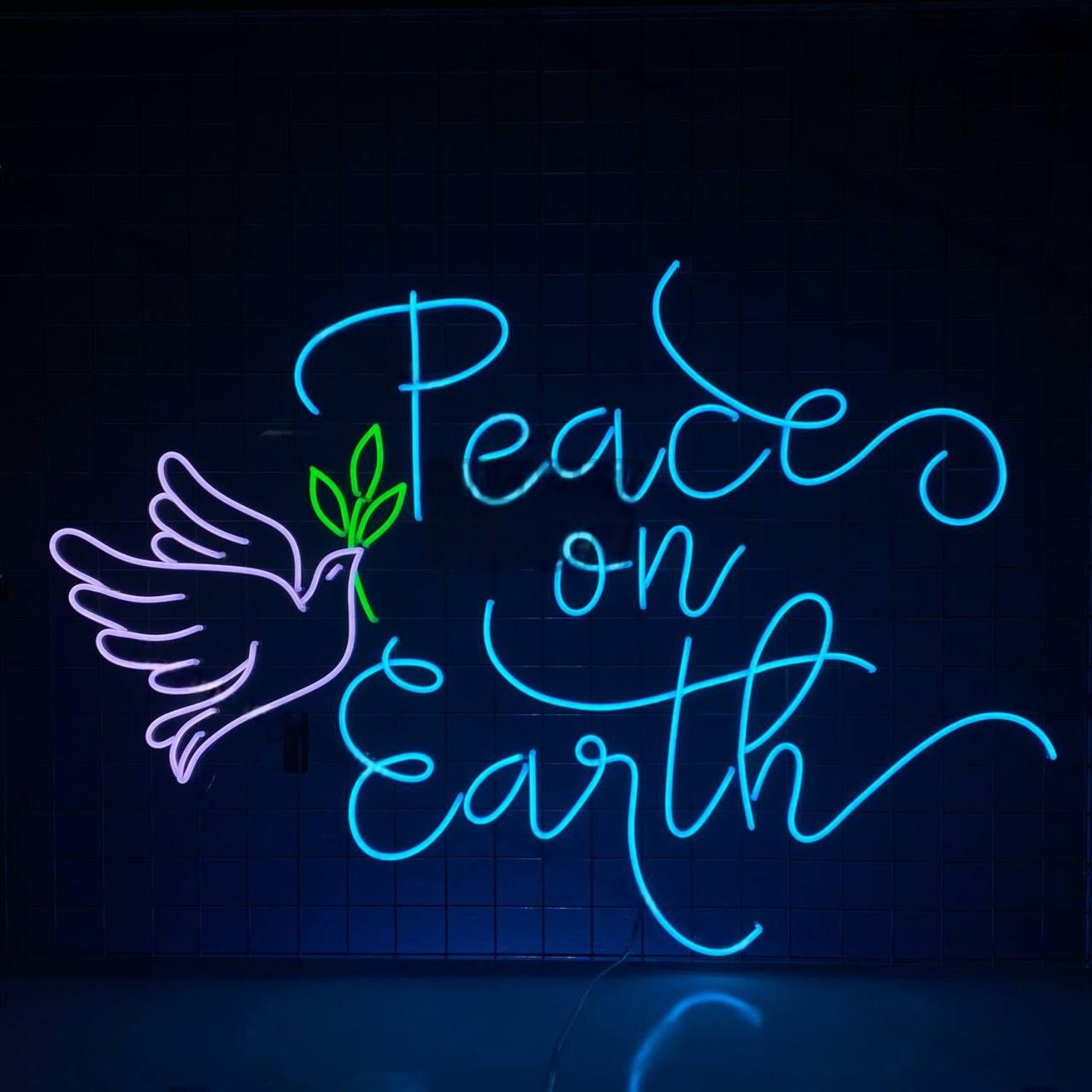 Peace On Earth Led Neon Sign Dove Leaf Branch Room Wall Decor | Shineneon