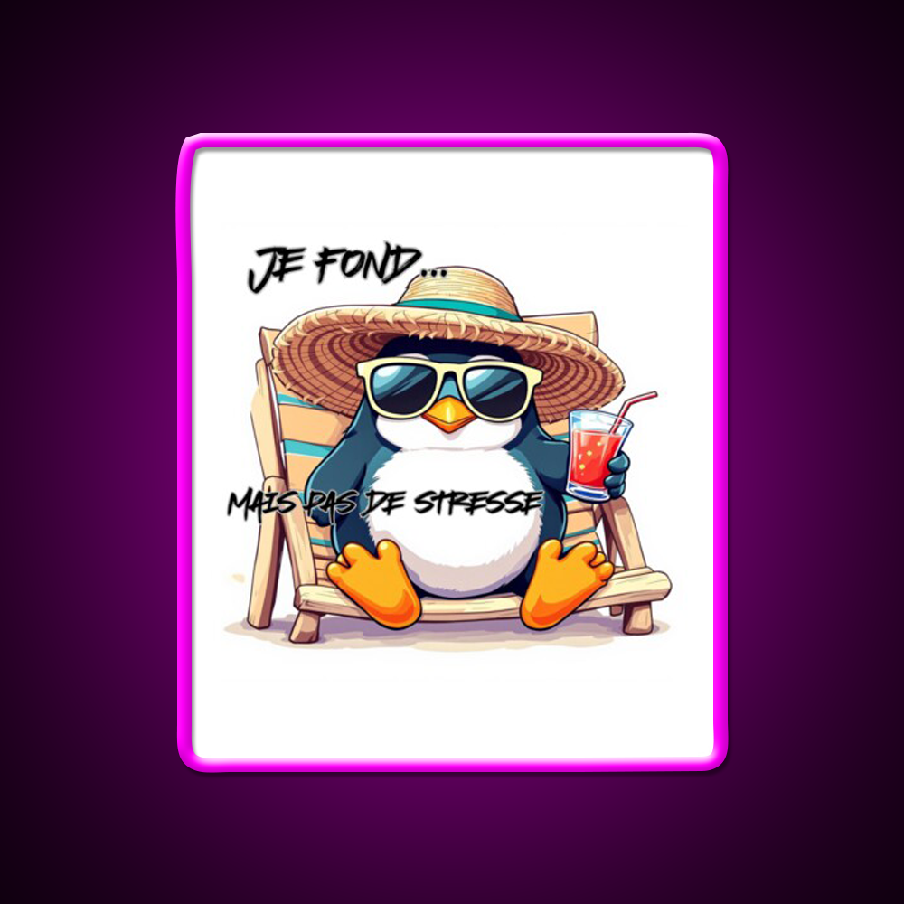 Penguin On Vacation Cocktail Bar Decor Led Neon Sign Rgb Color - Neon sign mounted on wall in room