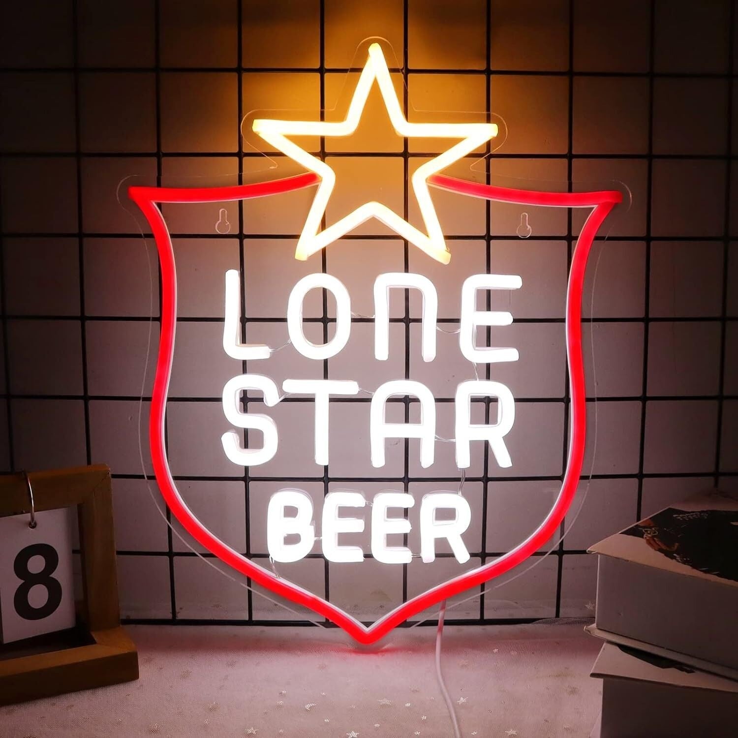 Pentagram With Red Shield Lone Star Beer Bar Led Neon Sign Texas Style | Shineneon