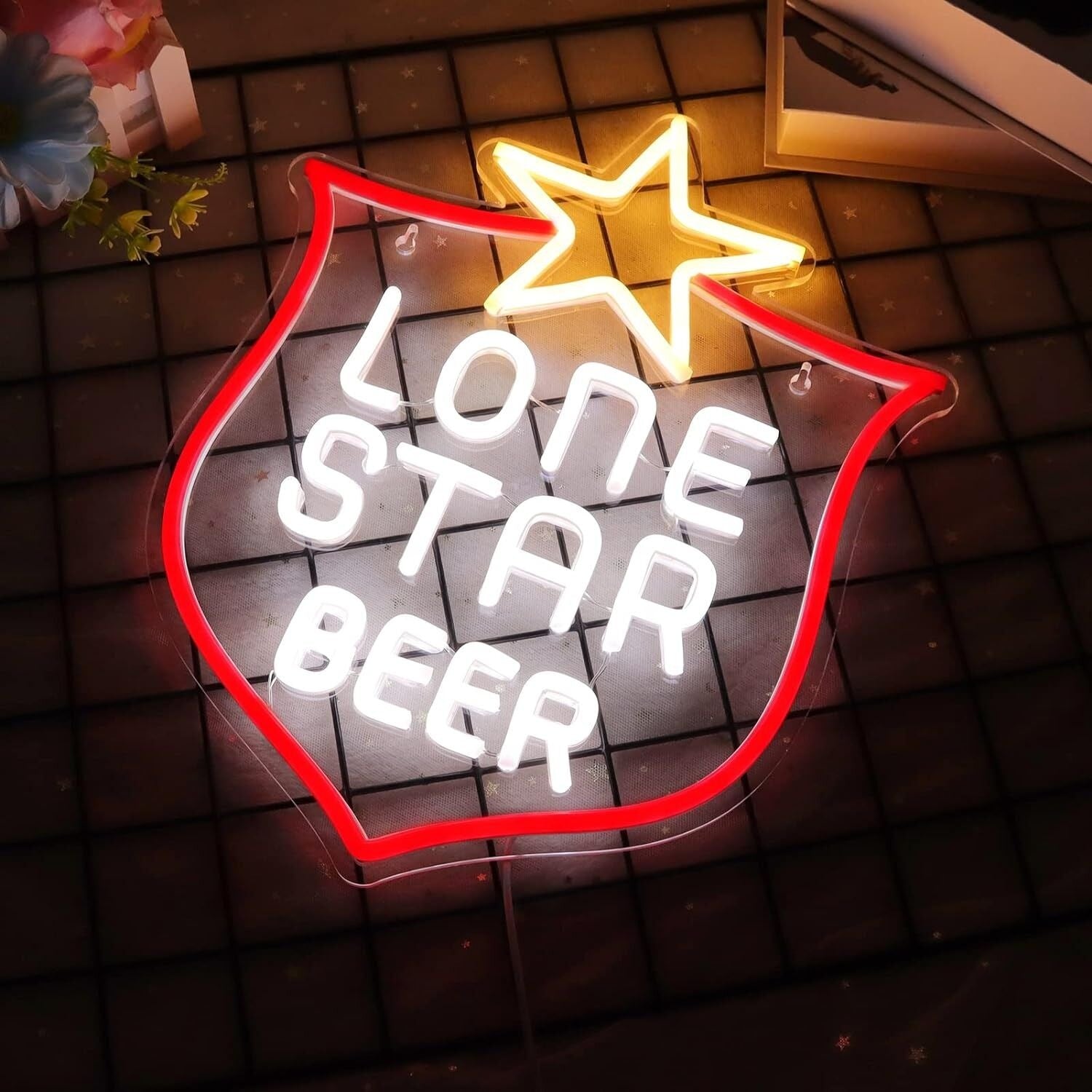 Pentagram With Red Shield Lone Star Beer Bar Led Neon Sign Texas Style | Shineneon
