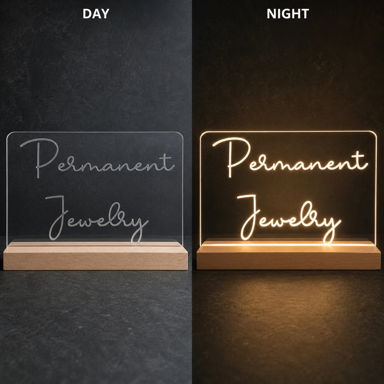 Permanent Jewelry LED Neon Sign Garage Man Cave Neon Sign day and night comparison