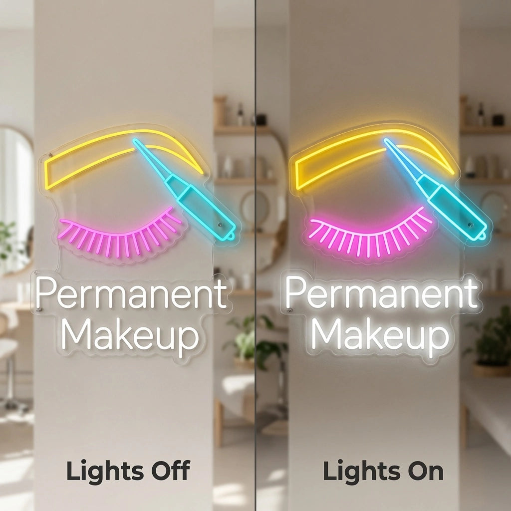 Permanent Makeup LED Neon Sign - 06 Day Night Comparison