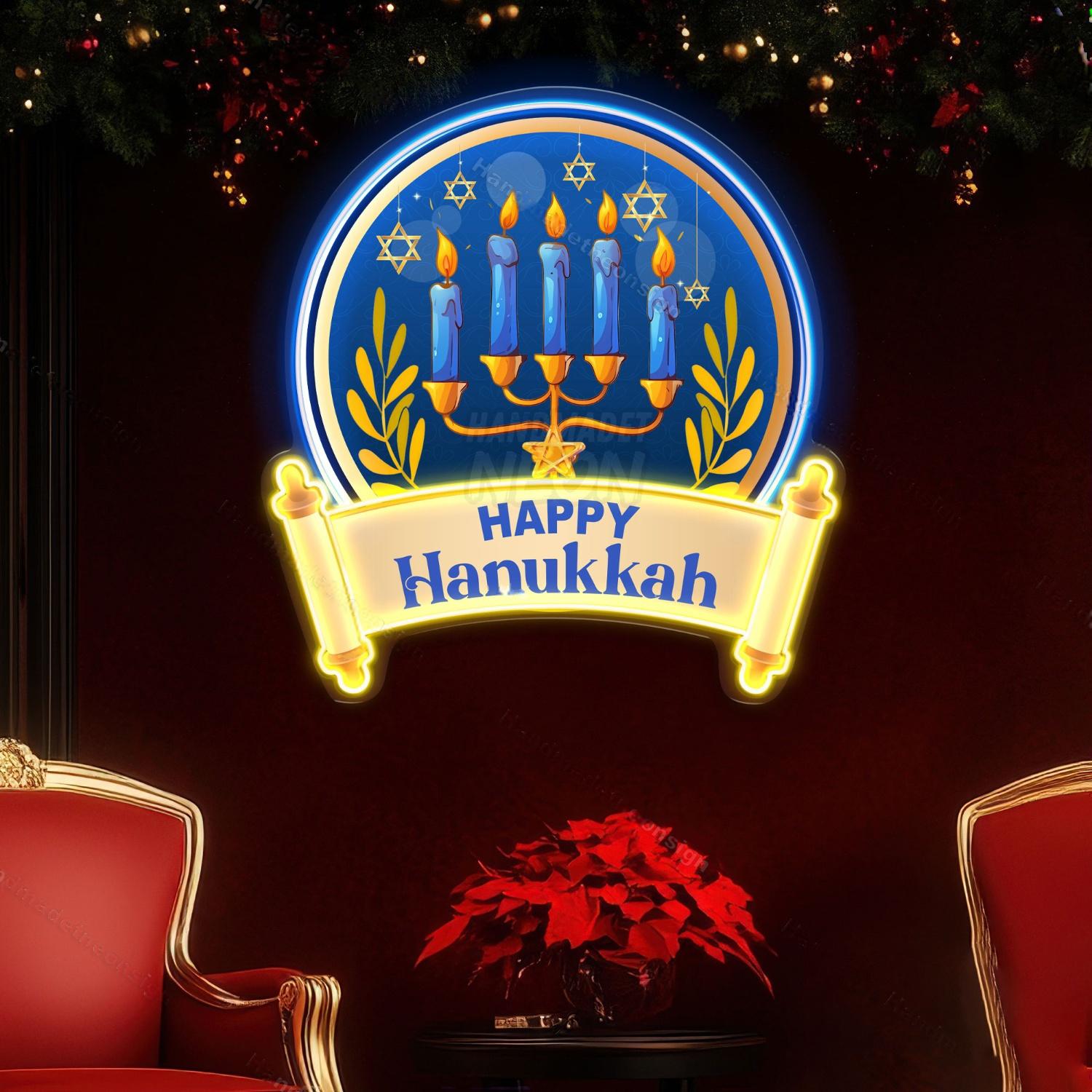 Personalized Happy Hanukkah Acrylic Led Neon Sign Gift Menorah | Shineneon