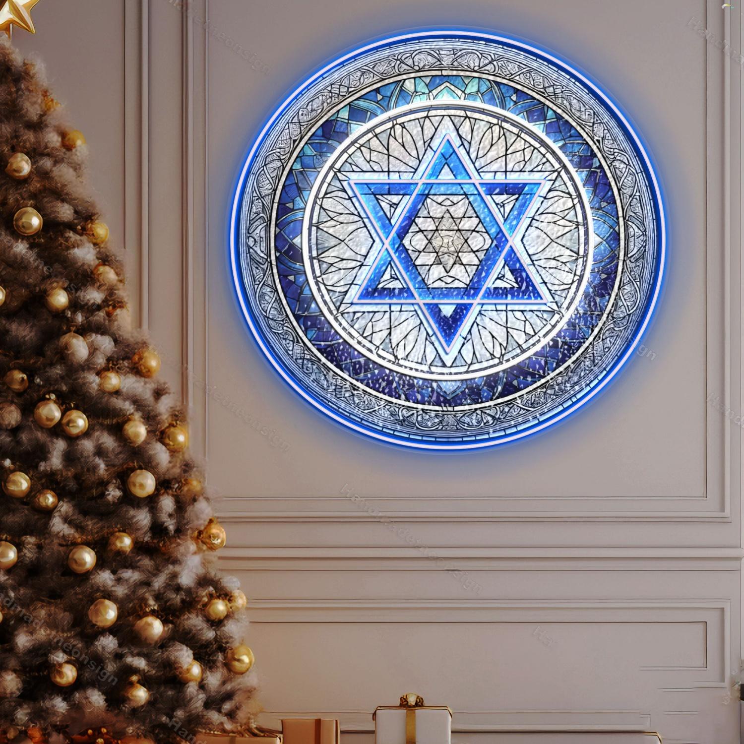 Personalized Jewish Star of David Stained Glass Hanukkah Acrylic Led Neon Sign | Shineneon