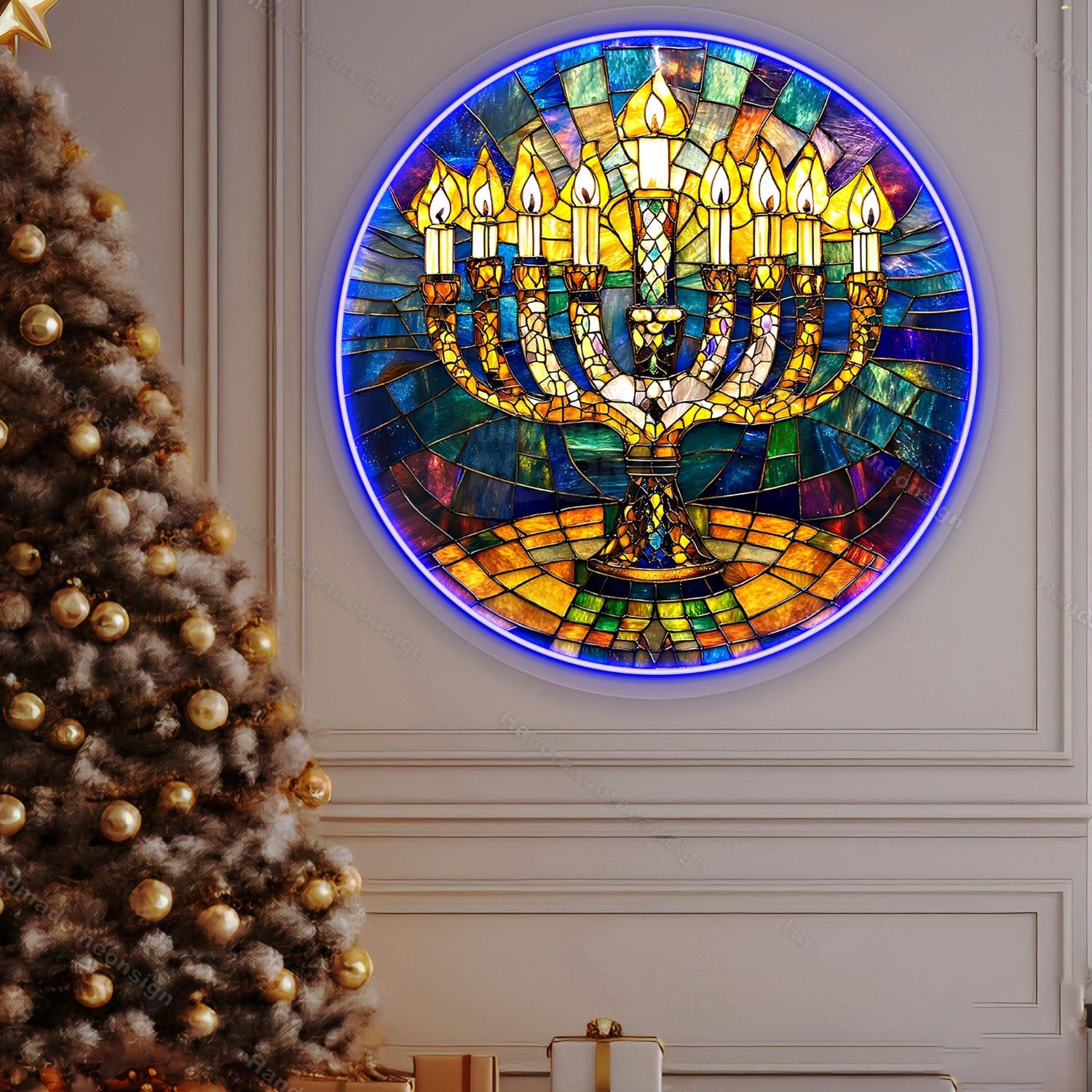 Personalized Menorah Acrylic Suncatcher Acrylic Neon Sigtn | Shineneon