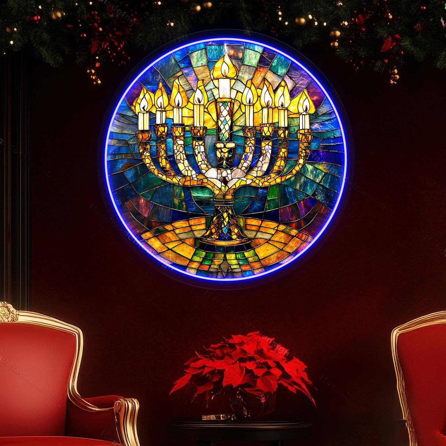 Personalized Menorah Acrylic Suncatcher Acrylic Neon Sigtn | Shineneon