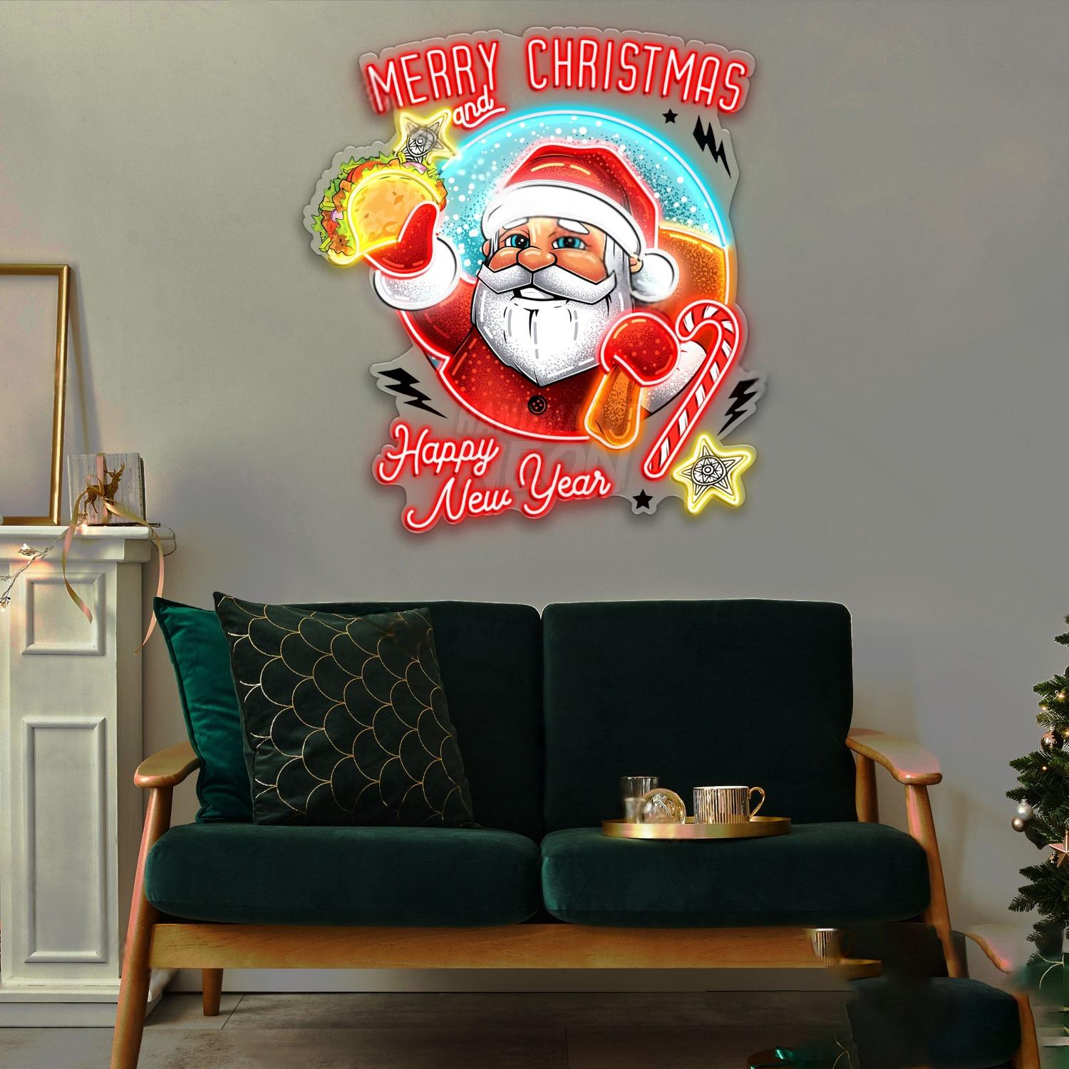 Personalized Santa Claus Christmas and New Year Tacos Acrylic Led Neon Sign | Shineneon