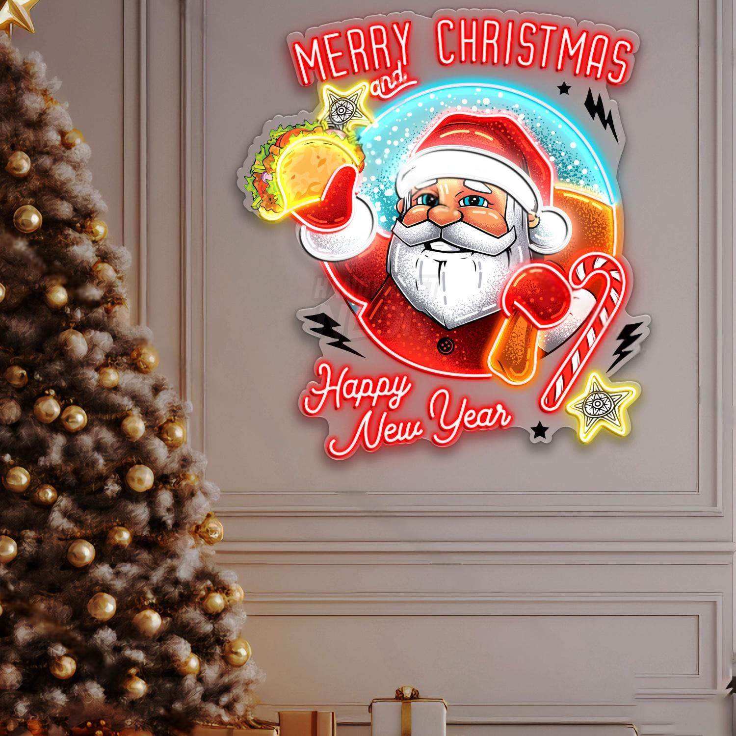 Personalized Santa Claus Christmas and New Year Tacos Acrylic Led Neon Sign | Shineneon
