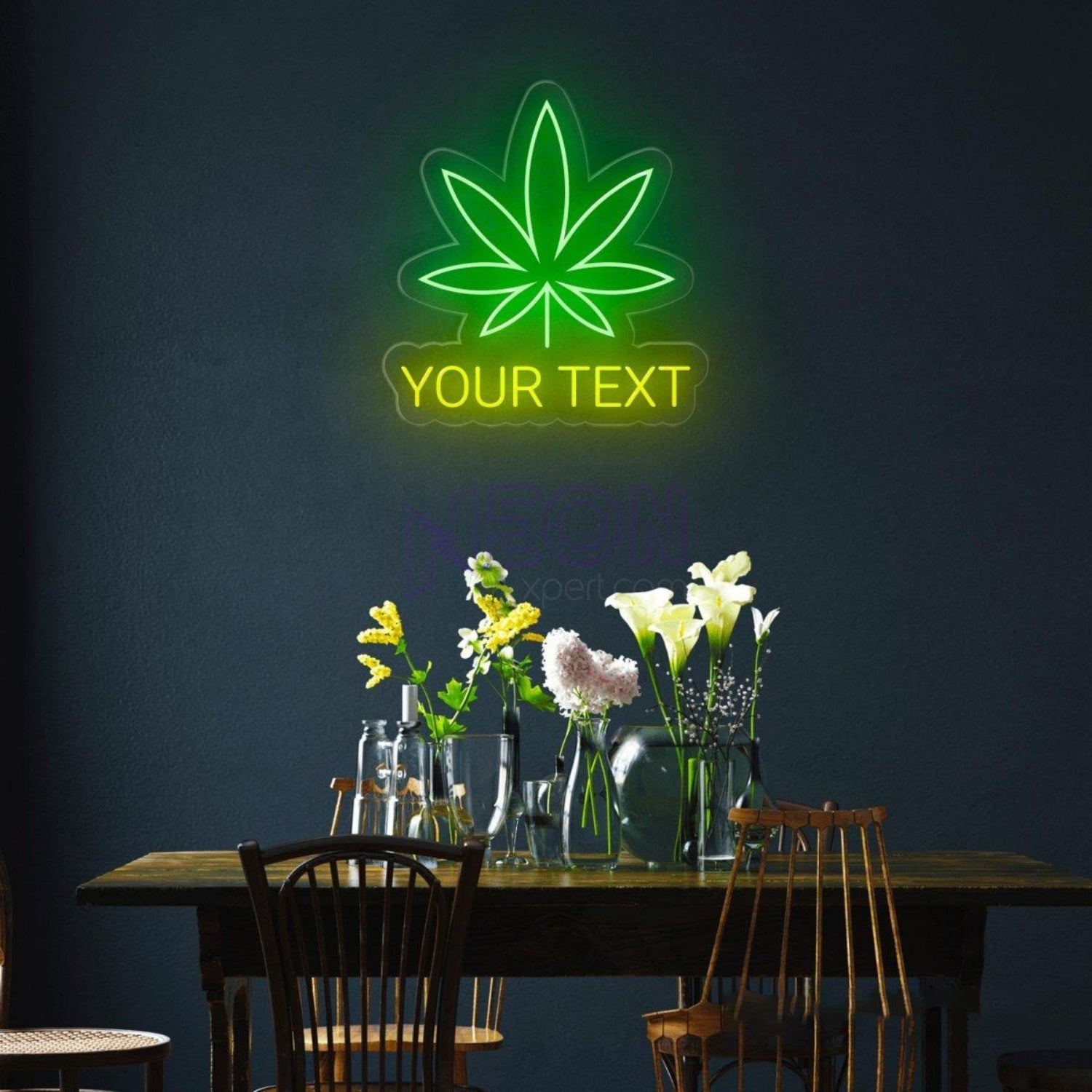 Personalized Weed Leaf Led Neon Sign With Red Green Custom Text For Bar Home Decor | Shineneon