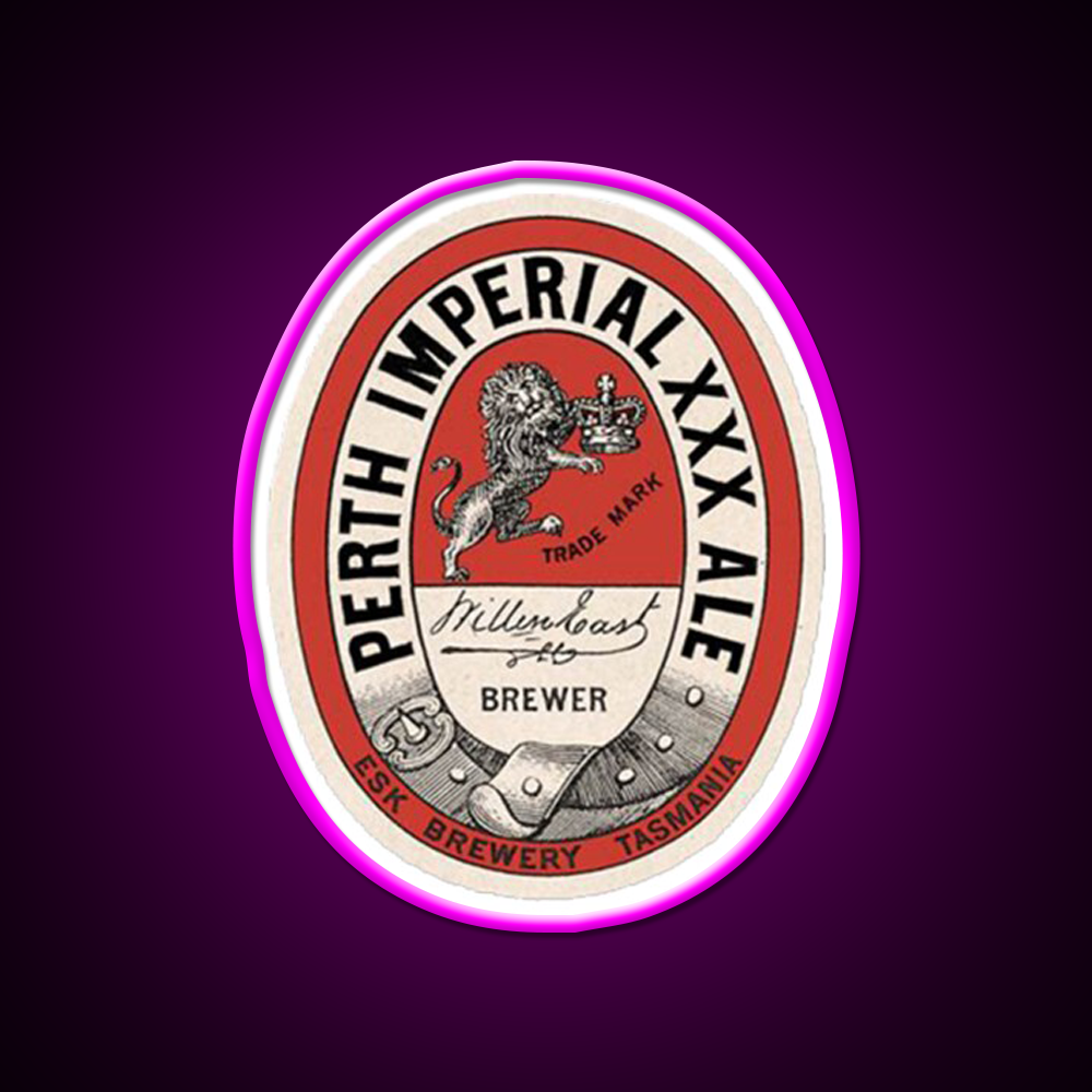 Perth Imperial Ale Vintage Label Beer Bar Decor Led Neon Sign Rgb Color - Neon sign mounted on wall in room