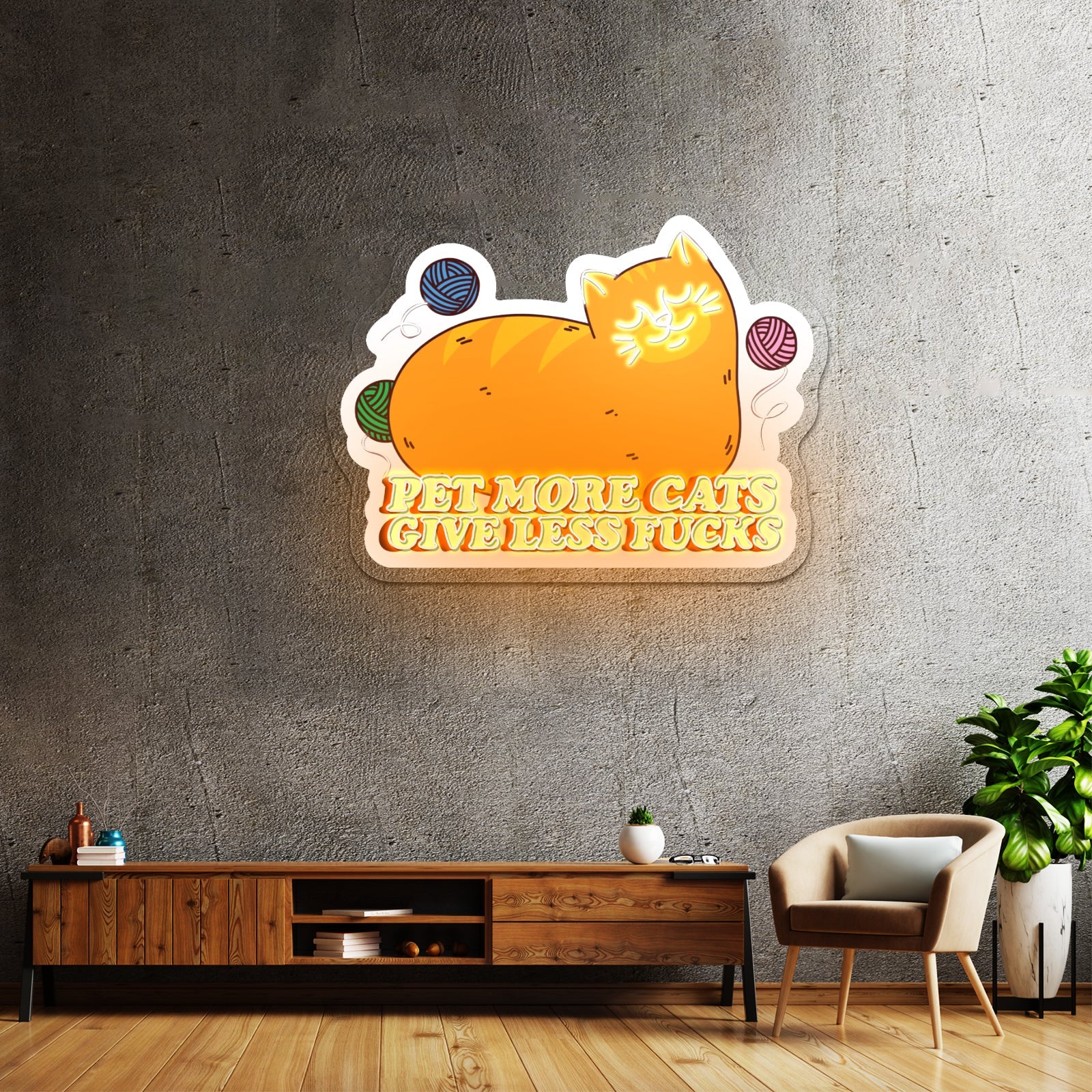 Pet More Cats Give Less Fks Artwork Large Neon Signs - Shineneon